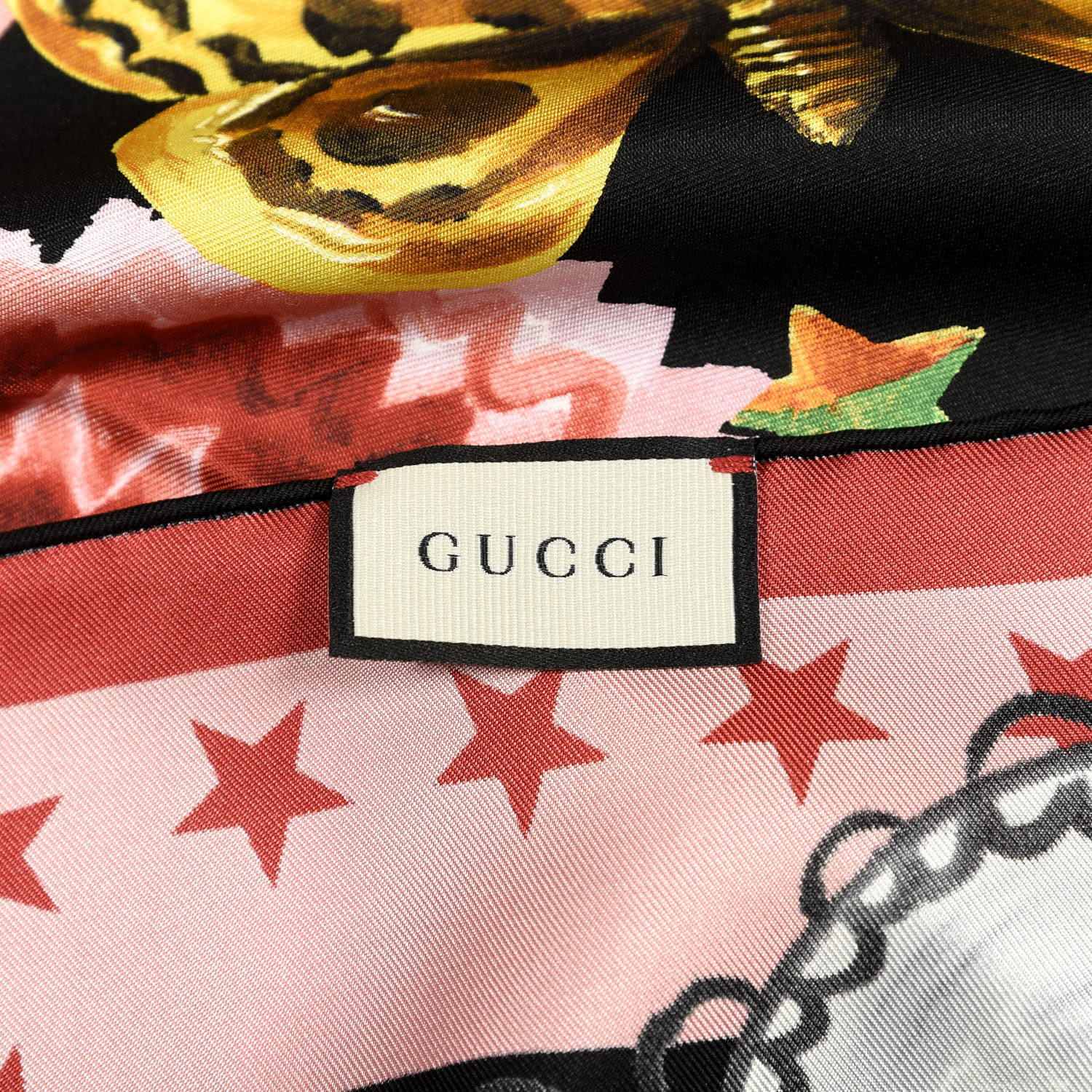 GUCCI Silk L'Aveugle Par Amour Square Scarf Black Pink 642186 ...