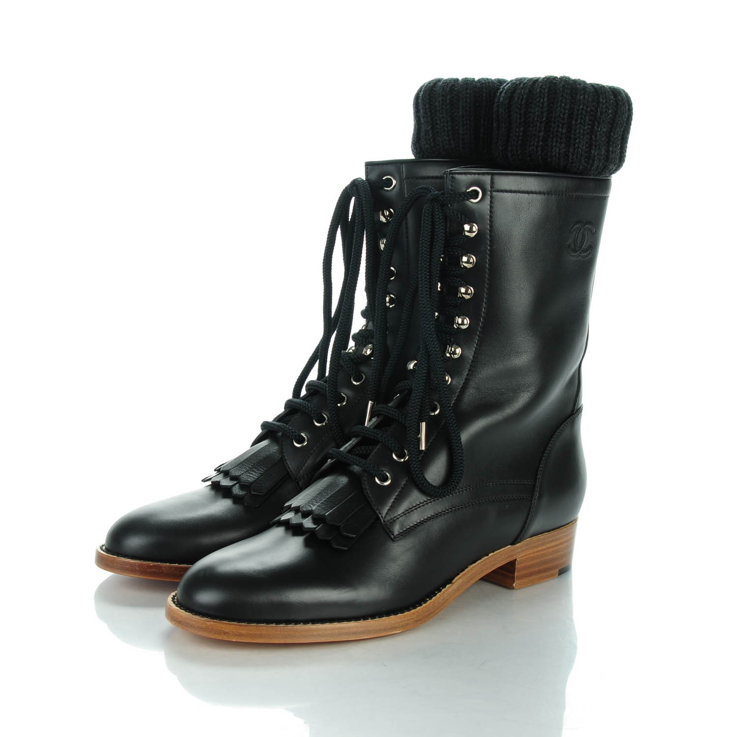 CHANEL Calfskin Sock High CC Combat Boots 42 Black 149704 | FASHIONPHILE