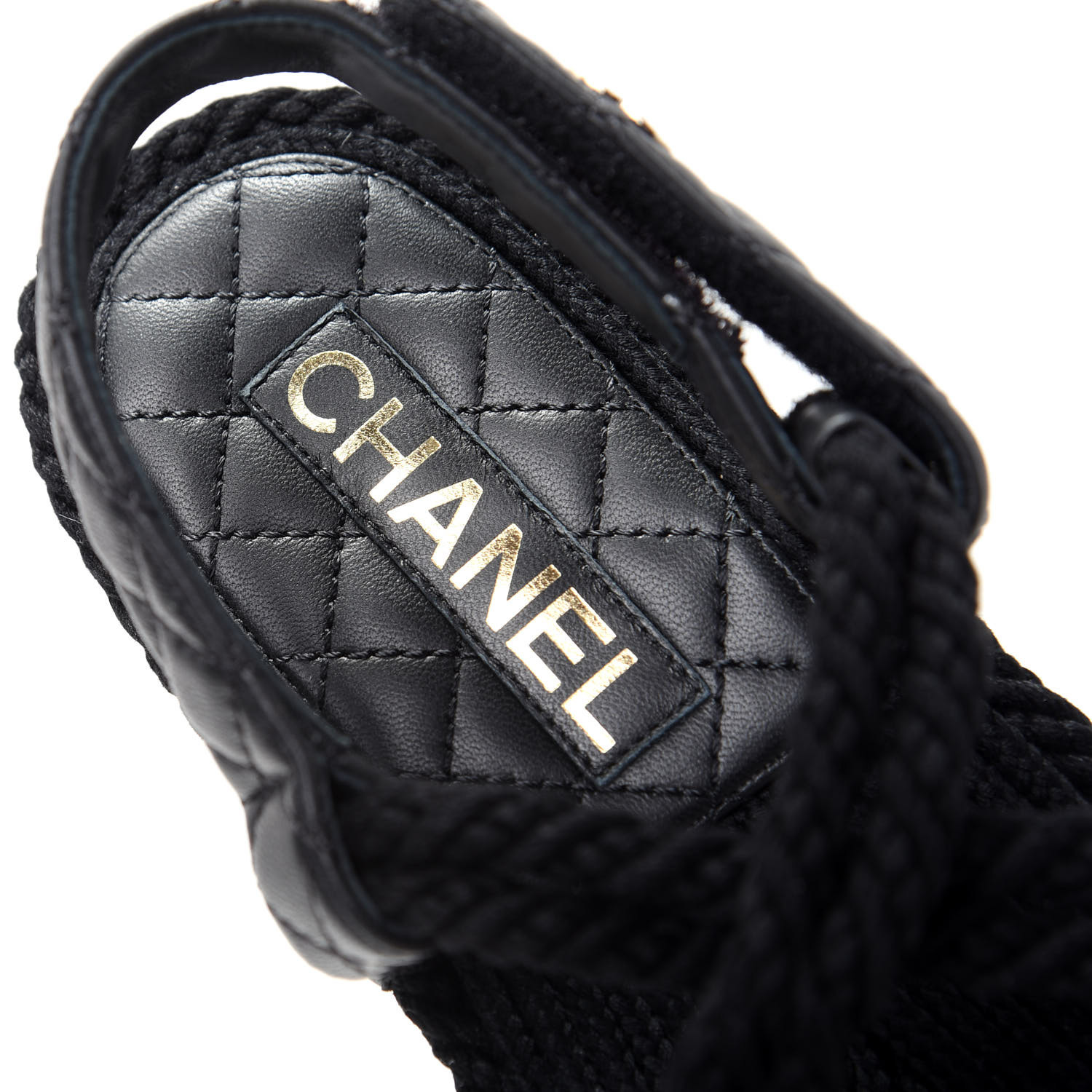 chanel cord and lambskin sandals black