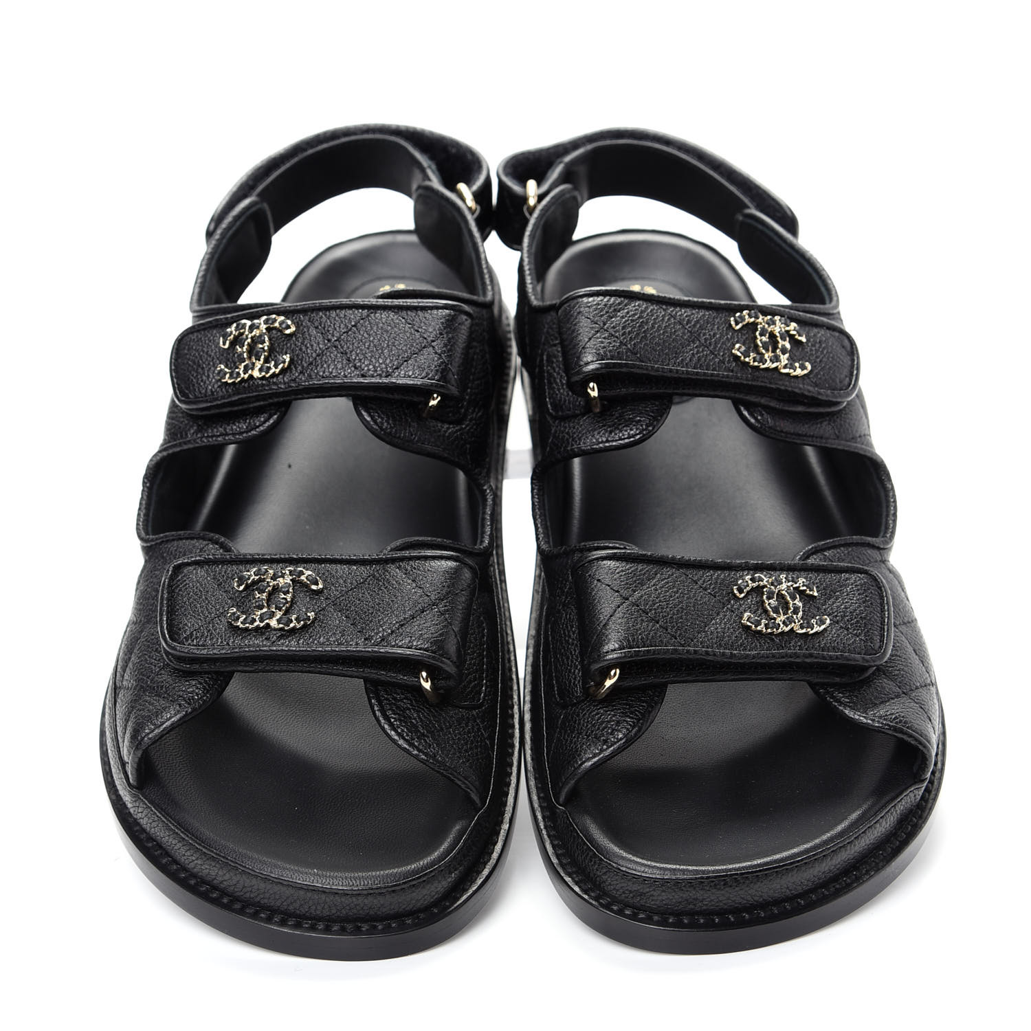 CHANEL Grained Calfskin Velcro Dad Sandals 39.5 Black 713556 | FASHIONPHILE