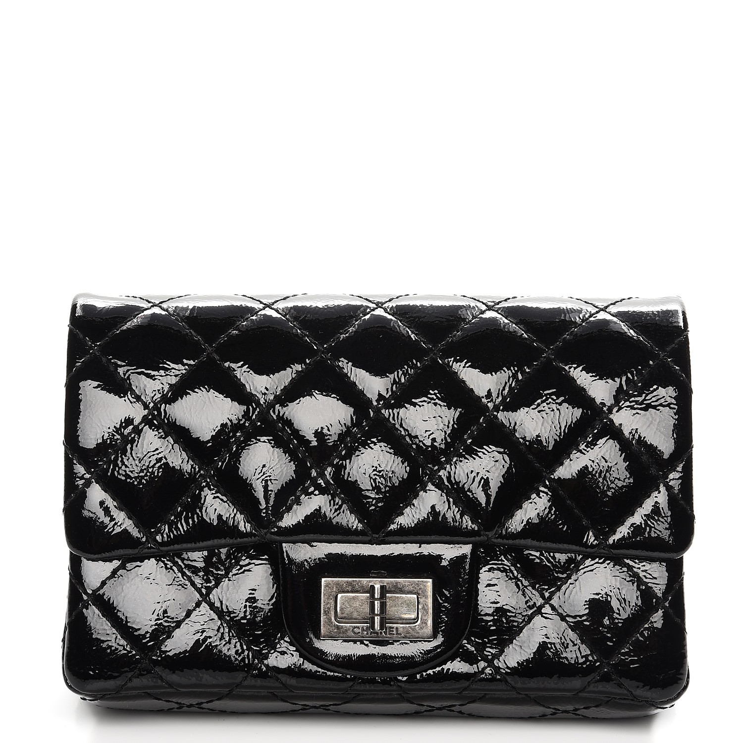 CHANEL Patent Quilted Reissue Flap Clutch Bag Black 253712