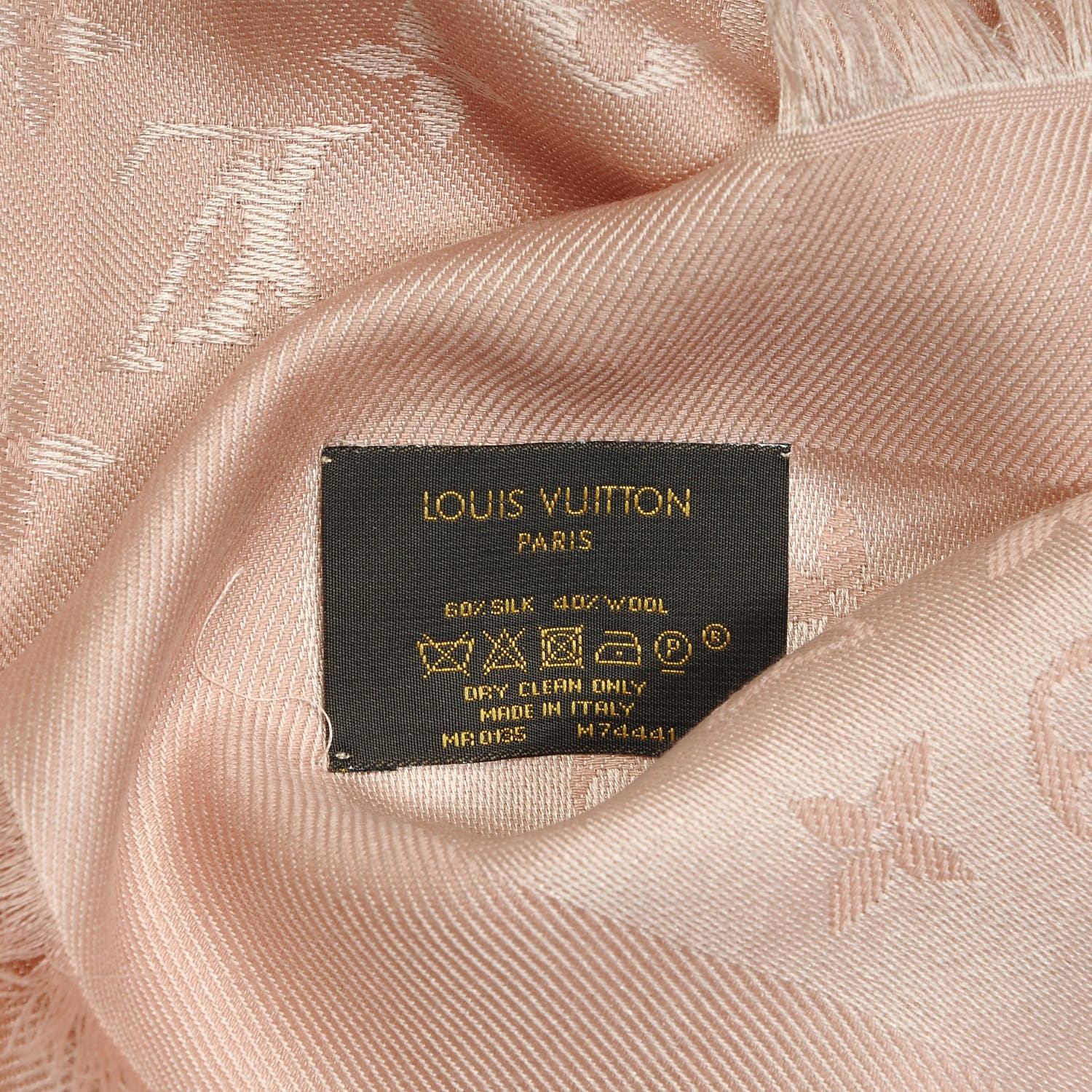LOUIS VUITTON Silk Wool Monogram Denim Shawl Pink 297604