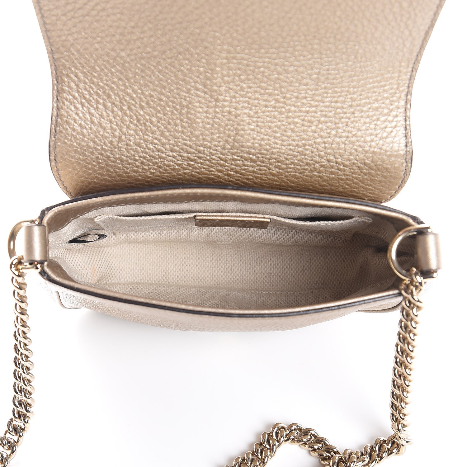 GUCCI Metallic Pebbled Calfskin Small Soho Chain Shoulder Bag Golden Beige 284471