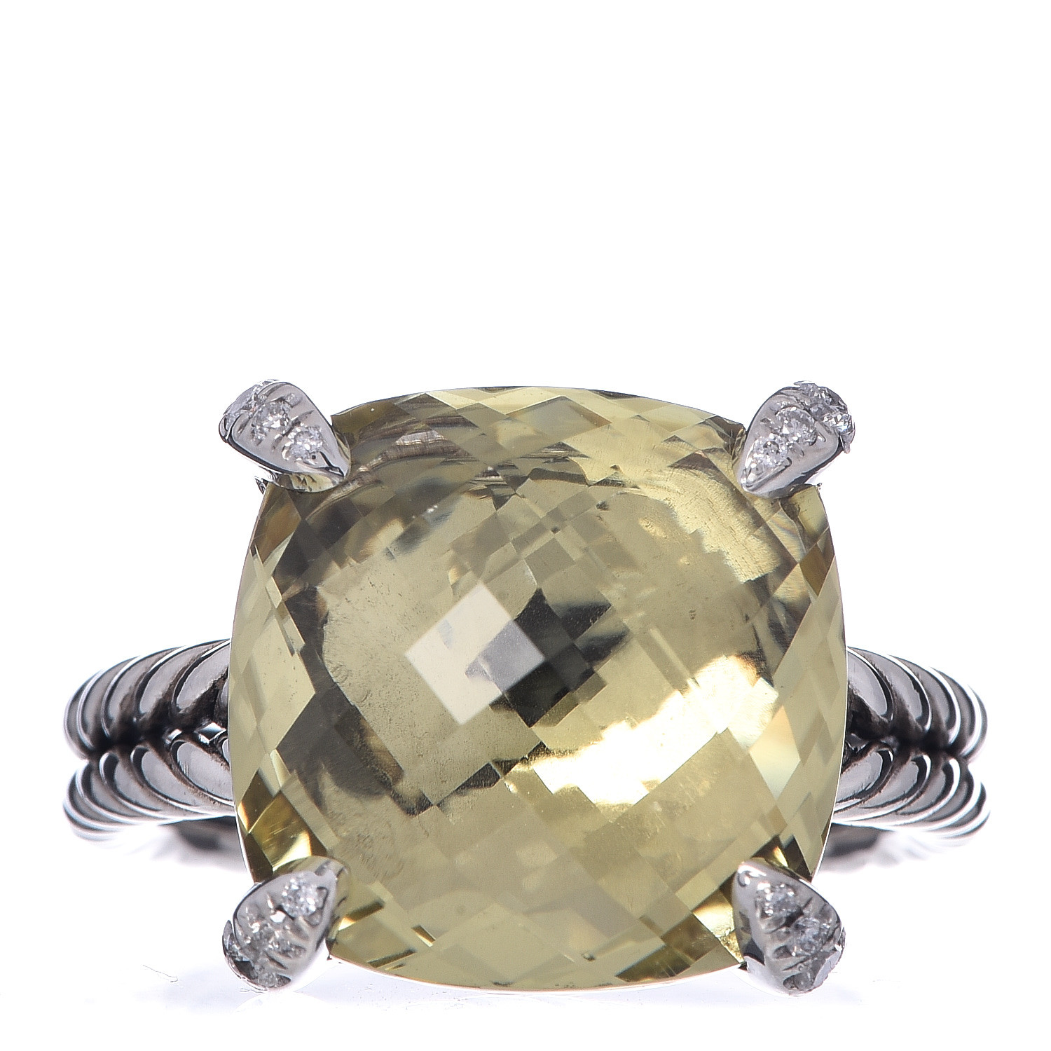 DAVID YURMAN Sterling Silver Lemon Citrine Diamond 14mm Chatelaine Ring