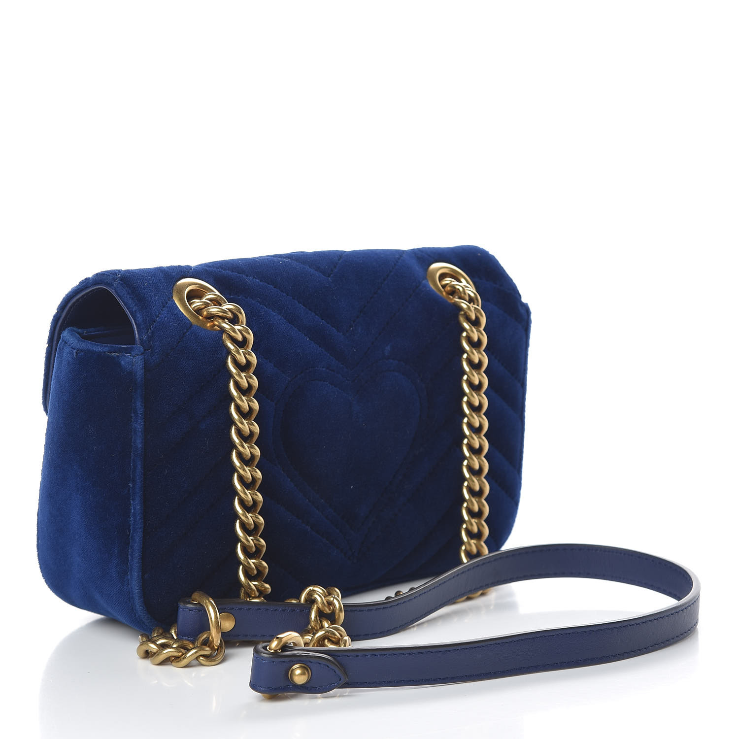 GUCCI Velvet Matelasse Mini GG Marmont Shoulder Bag Cobalt Blue 490693