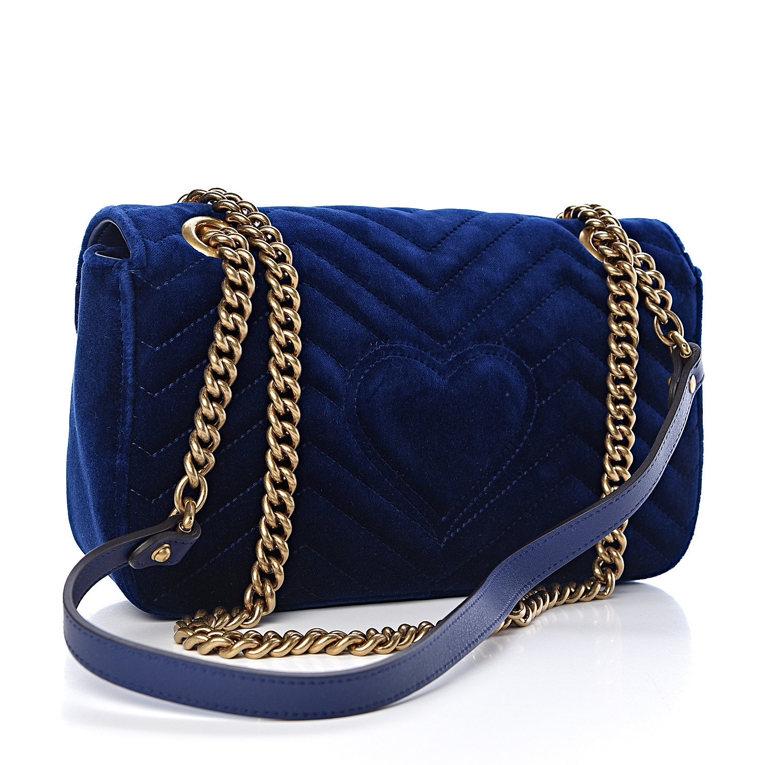 GUCCI Velvet Matelasse Small GG Marmont Shoulder Bag Cobalt Blue 488657