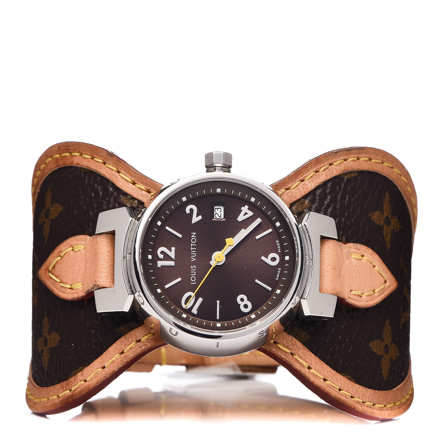 LOUIS VUITTON Stainless Steel Monogram 28mm Tambour Quartz Watch 488001