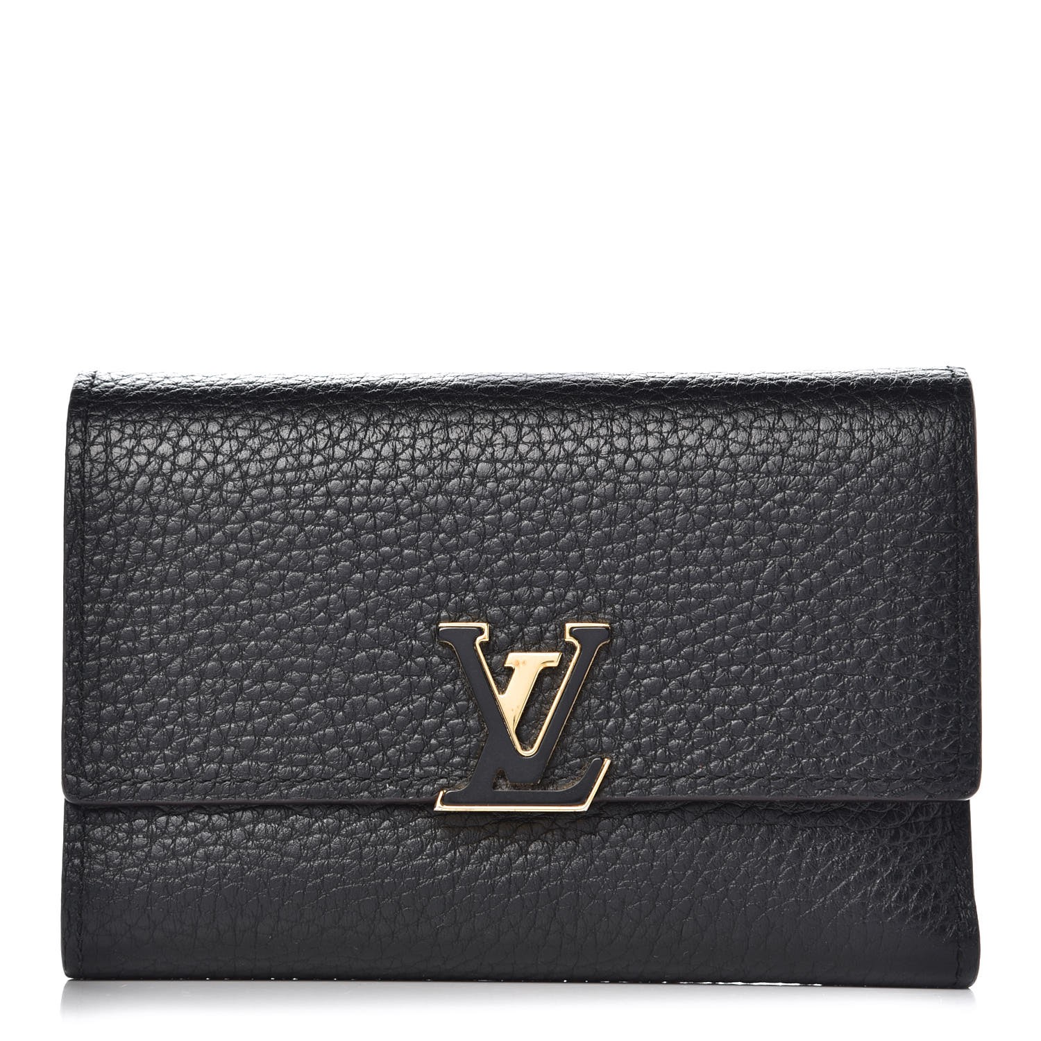 LOUIS VUITTON Taurillon Capucines Compact Wallet Black 346028