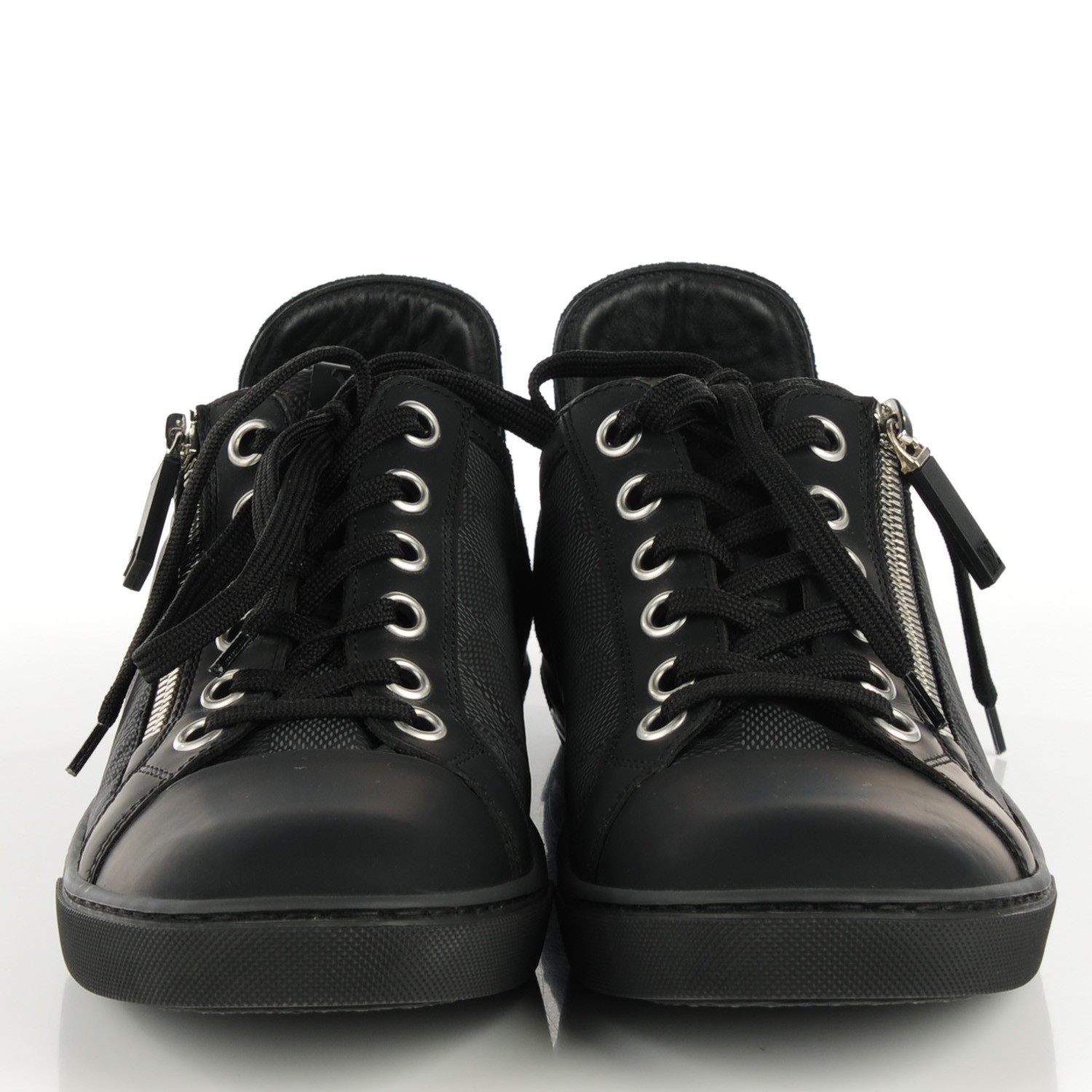 LOUIS VUITTON Mens Calfskin Suede Damier Graphite Aventure Zip Up Sneakers 6.5 120858