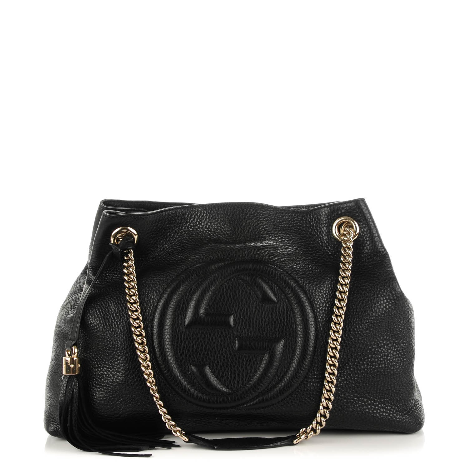 gucci pebbled calfskin medium soho chain shoulder bag black