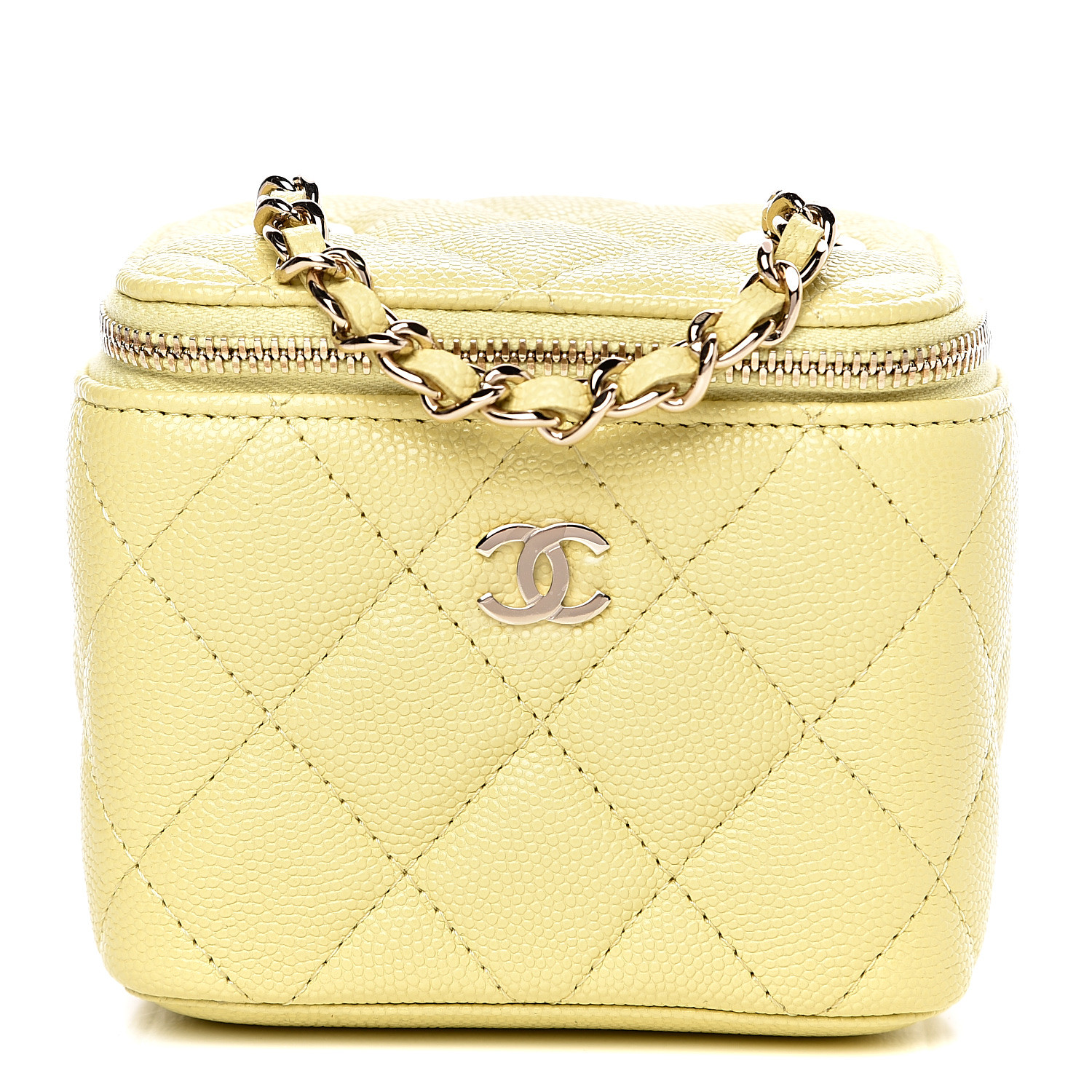 CHANEL Caviar Quilted Mini Vanity Case With Chain Yellow 533717