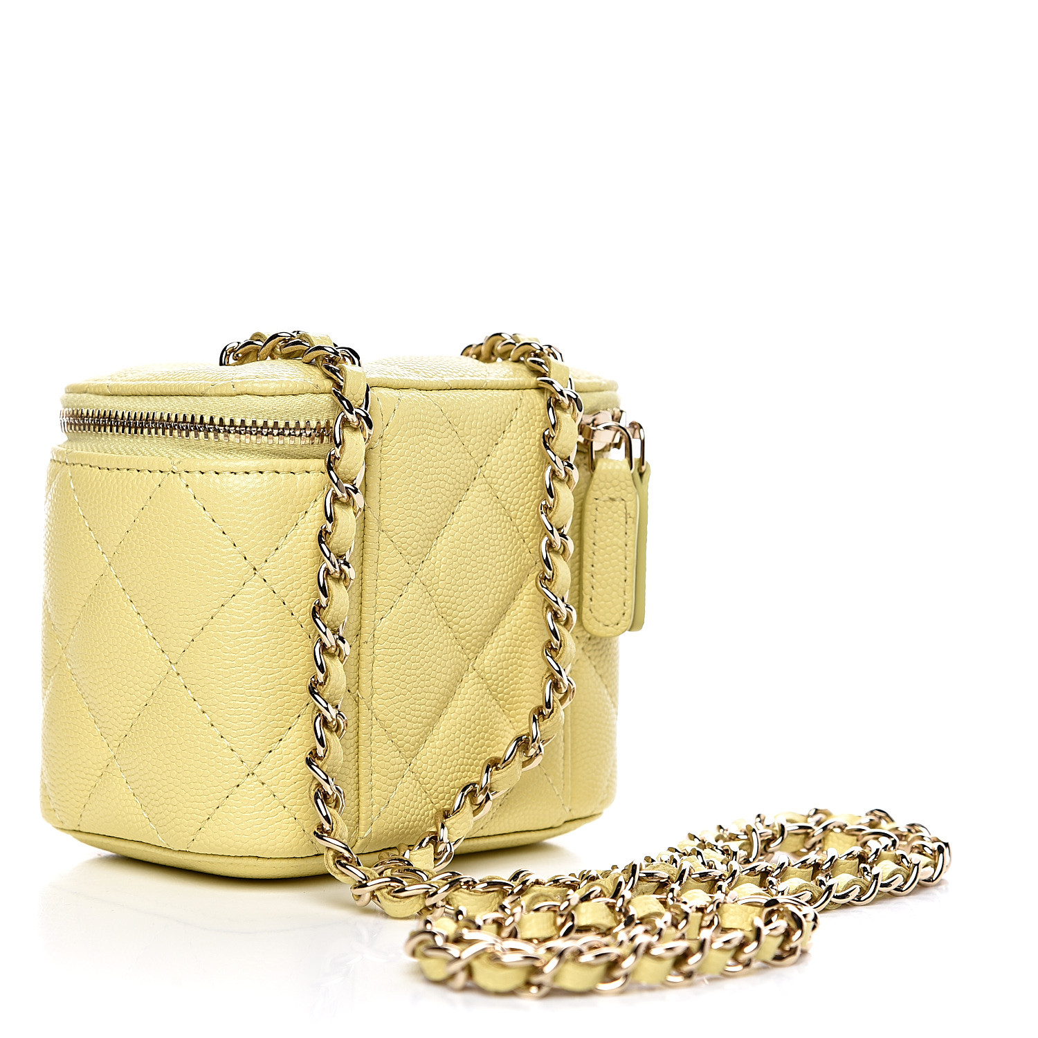CHANEL Caviar Quilted Mini Vanity Case With Chain Yellow 533717