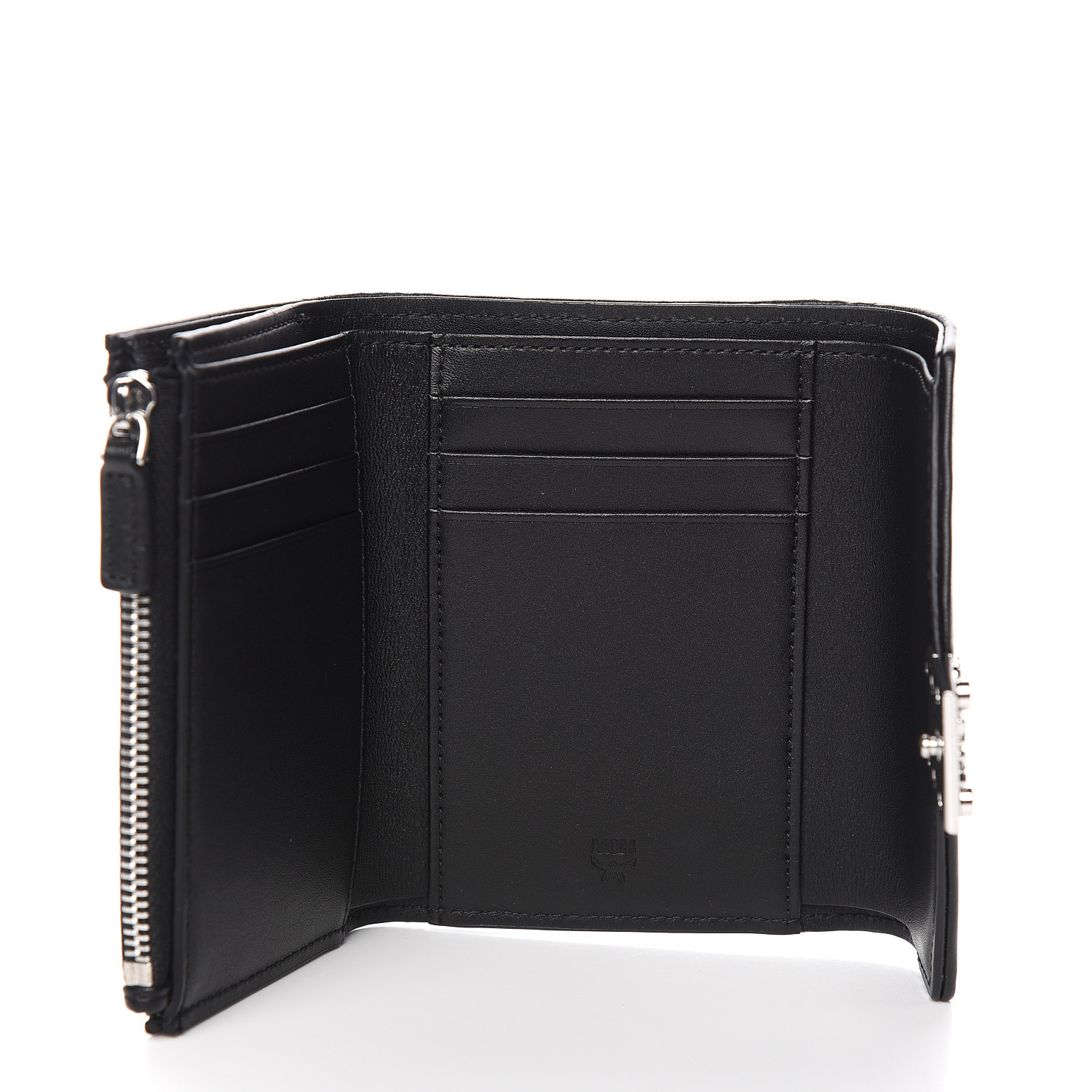 MCM Grained Calfskin Compact Wallet Black 534018 | FASHIONPHILE