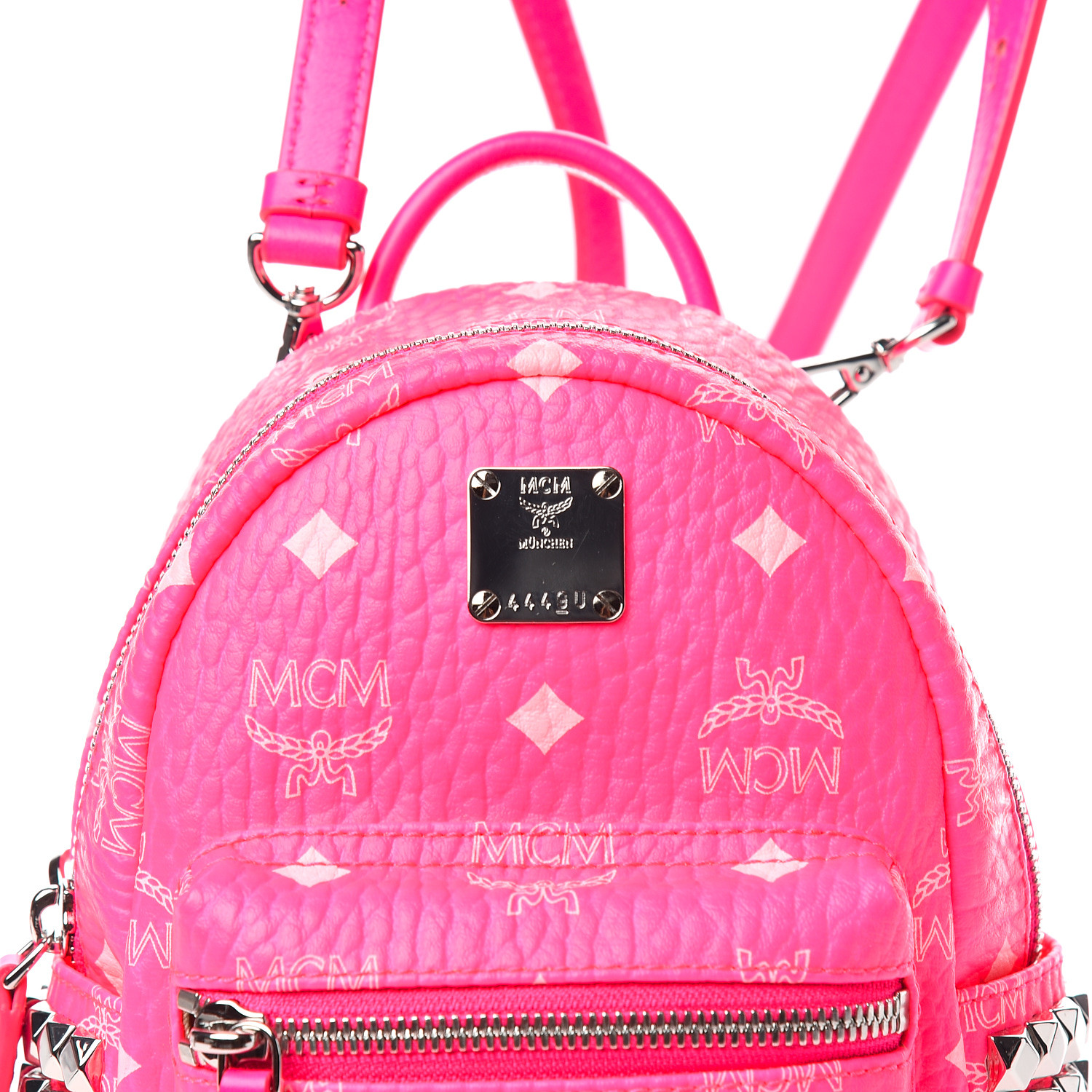 MCM Visetos Side Stud X-Mini Stark Bebe Boo Backpack Neon Pink 534728