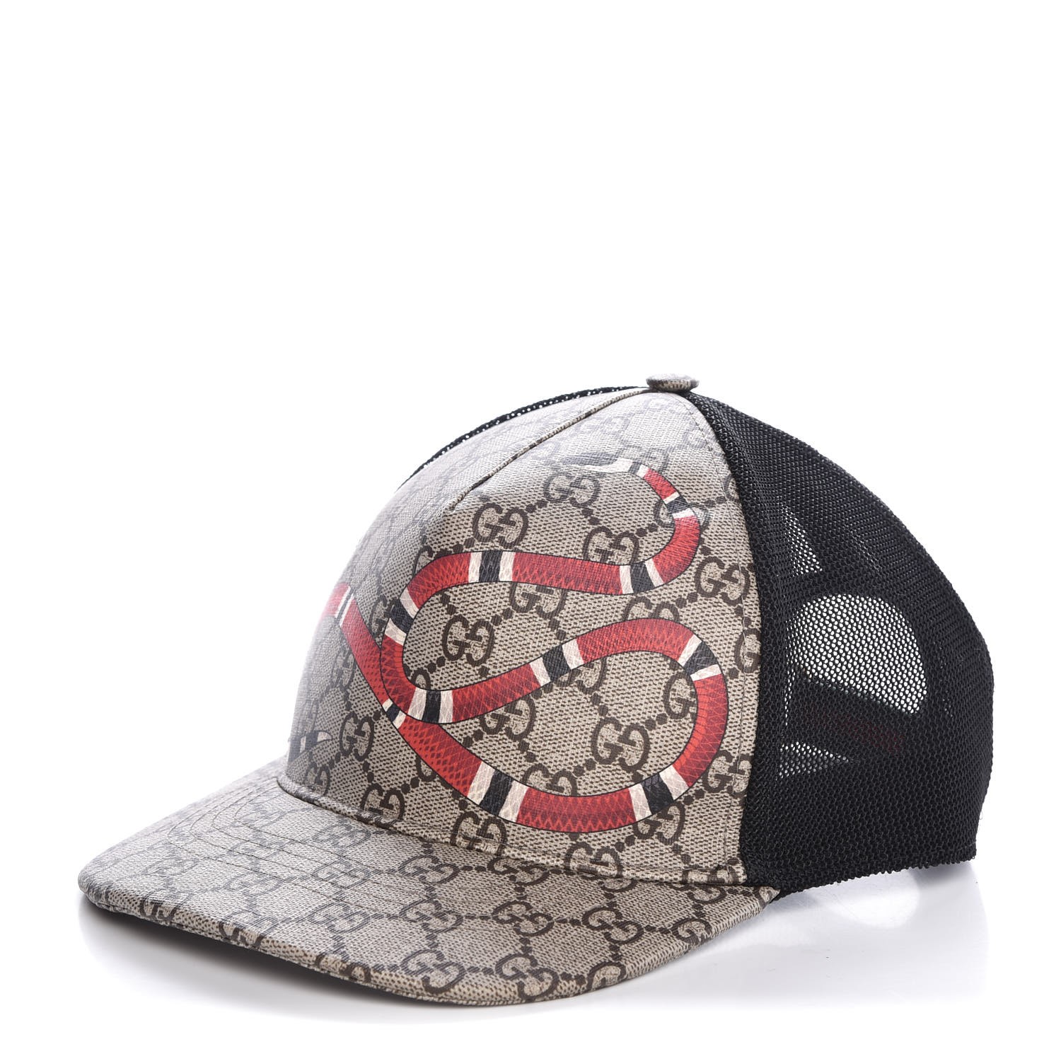 GUCCI GG Supreme Monogram Kingsnake Print Baseball Hat XL 60 Beige | FASHIONPHILE