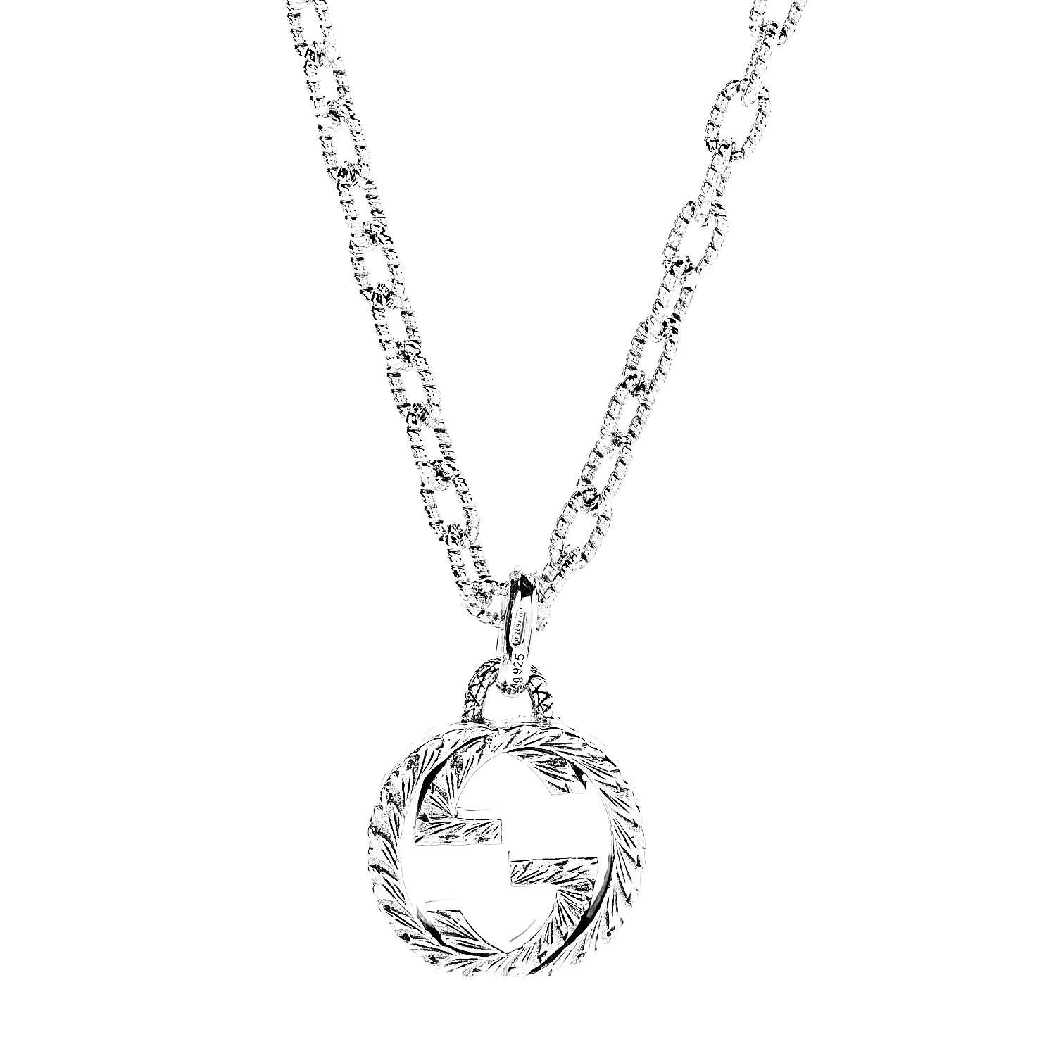 GUCCI Sterling Silver Interlocking G Pendant Necklace 491040