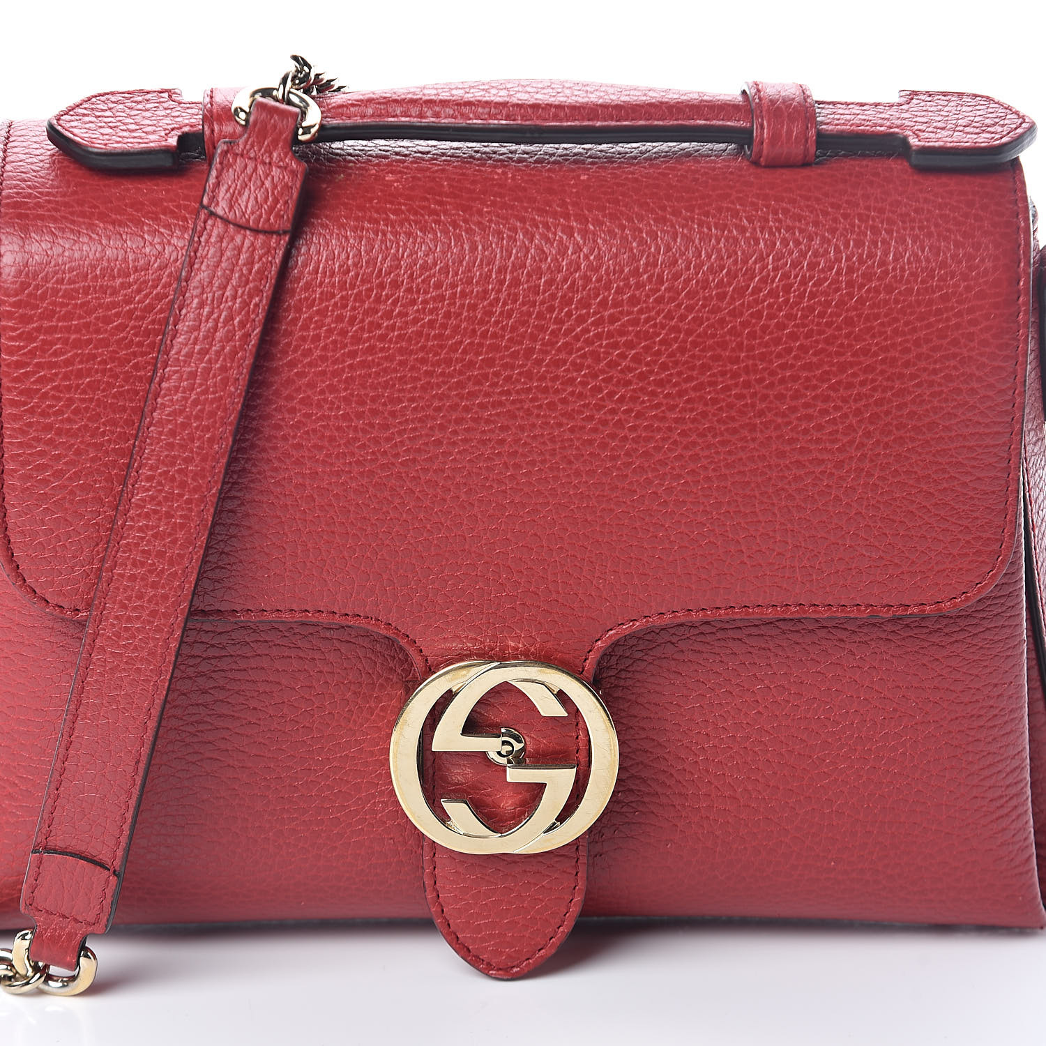 GUCCI Dollar Calfskin Interlocking G Top Handle Shoulder Bag Red 504096