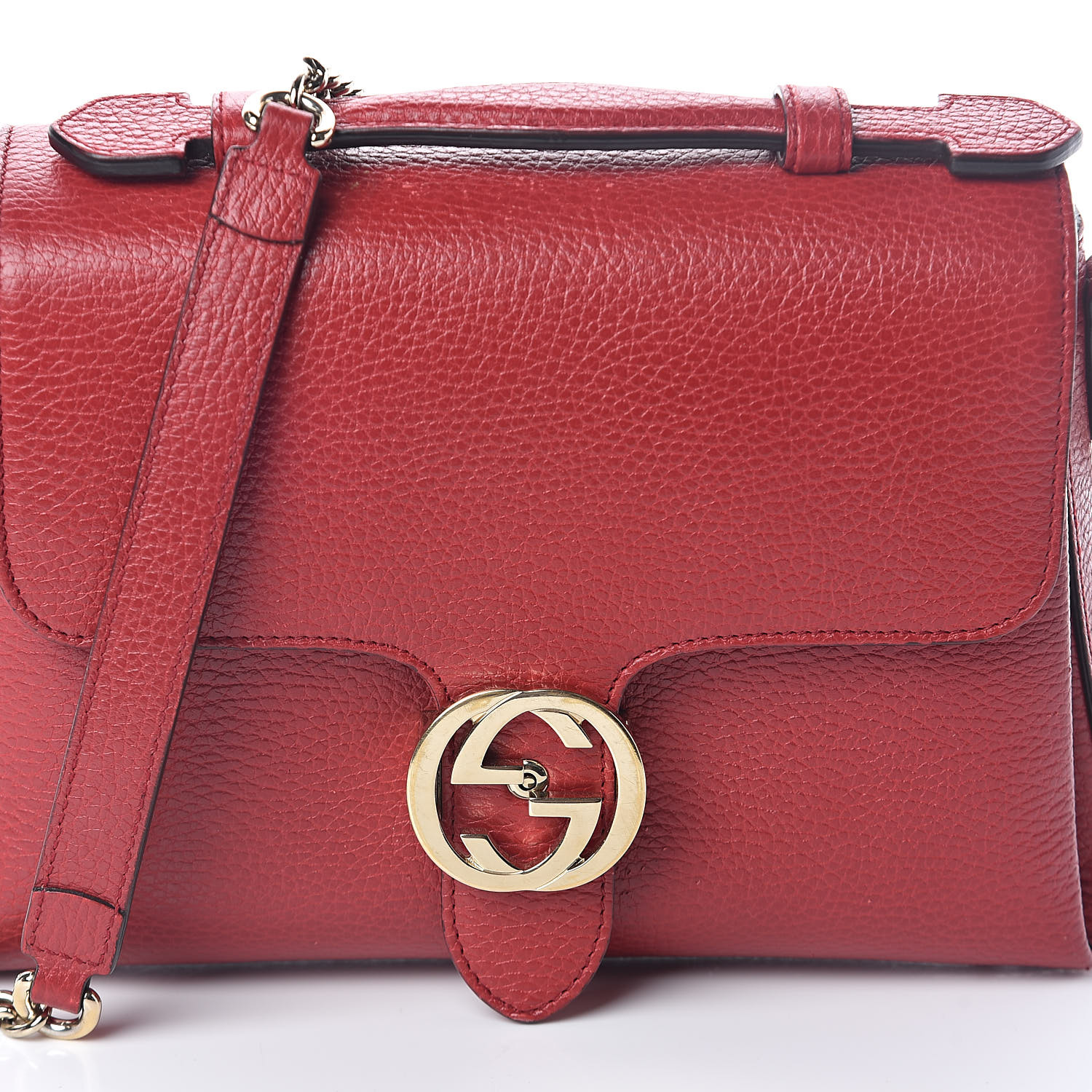 GUCCI Dollar Calfskin Interlocking G Top Handle Shoulder Bag Red 504096 ...