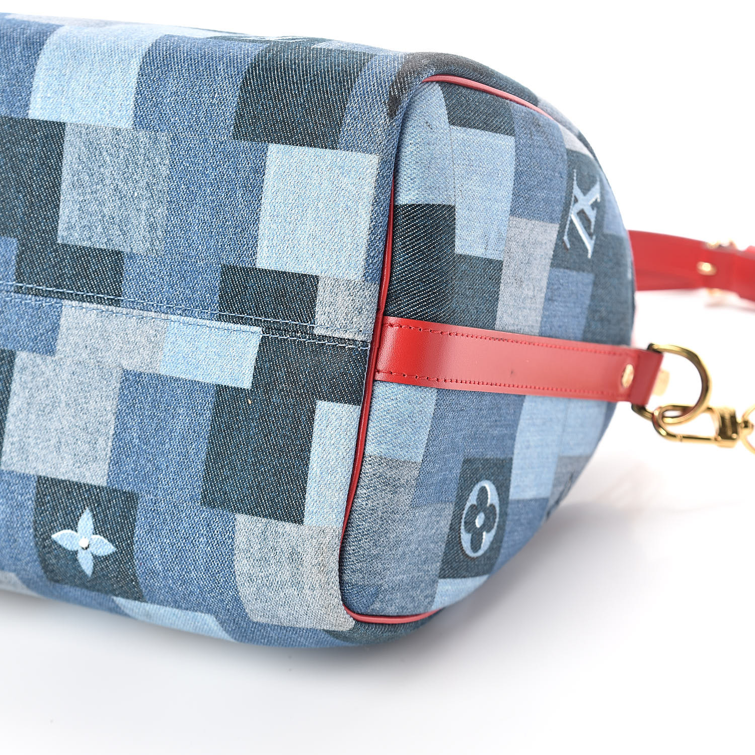 LOUIS VUITTON Denim Damier Monogram Patchwork Speedy Bandouliere 30 Bleu Rouge 521065