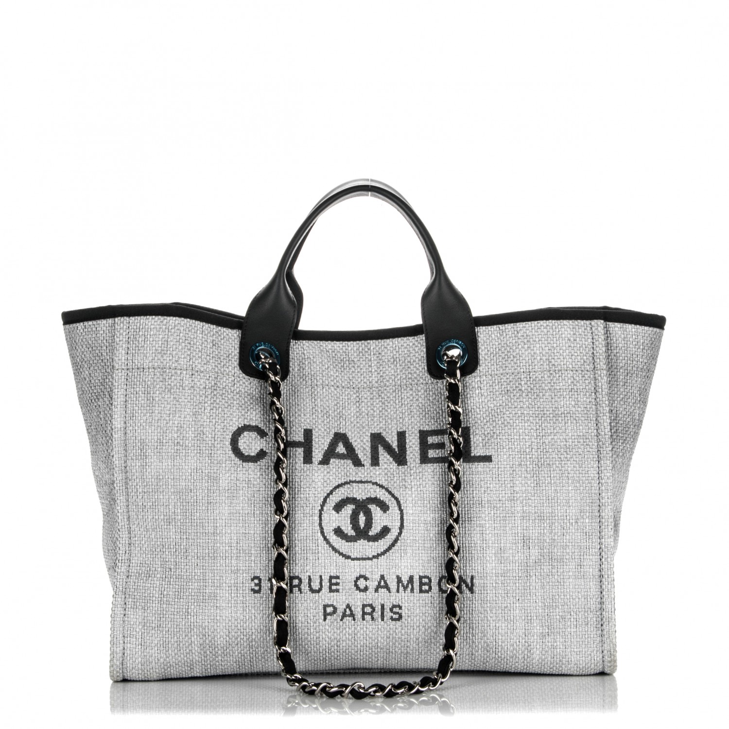 CHANEL Canvas Large Deauville Tote Grey 181973