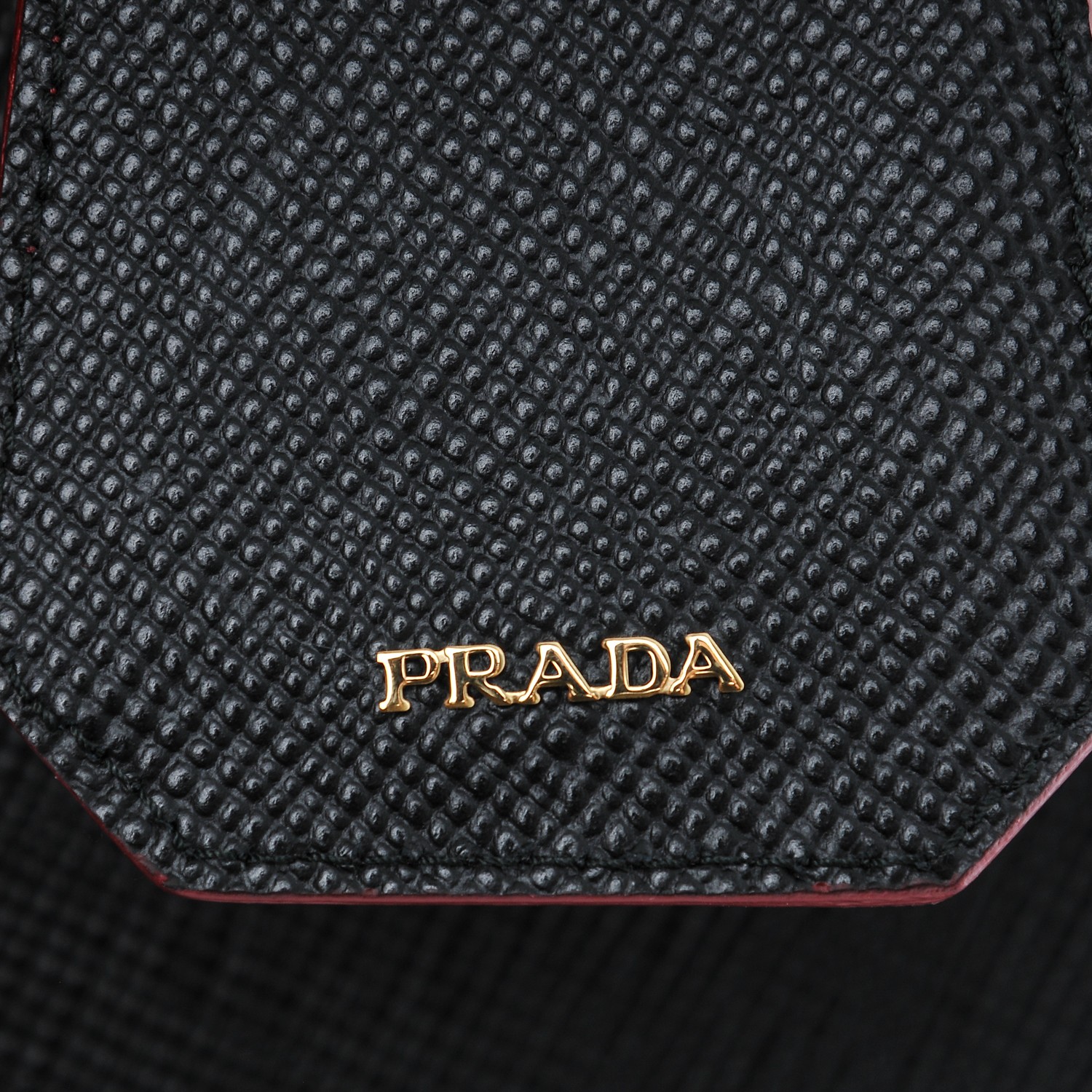 PRADA Saffiano Cuir Medium Double Bag Black Fuoco 189590