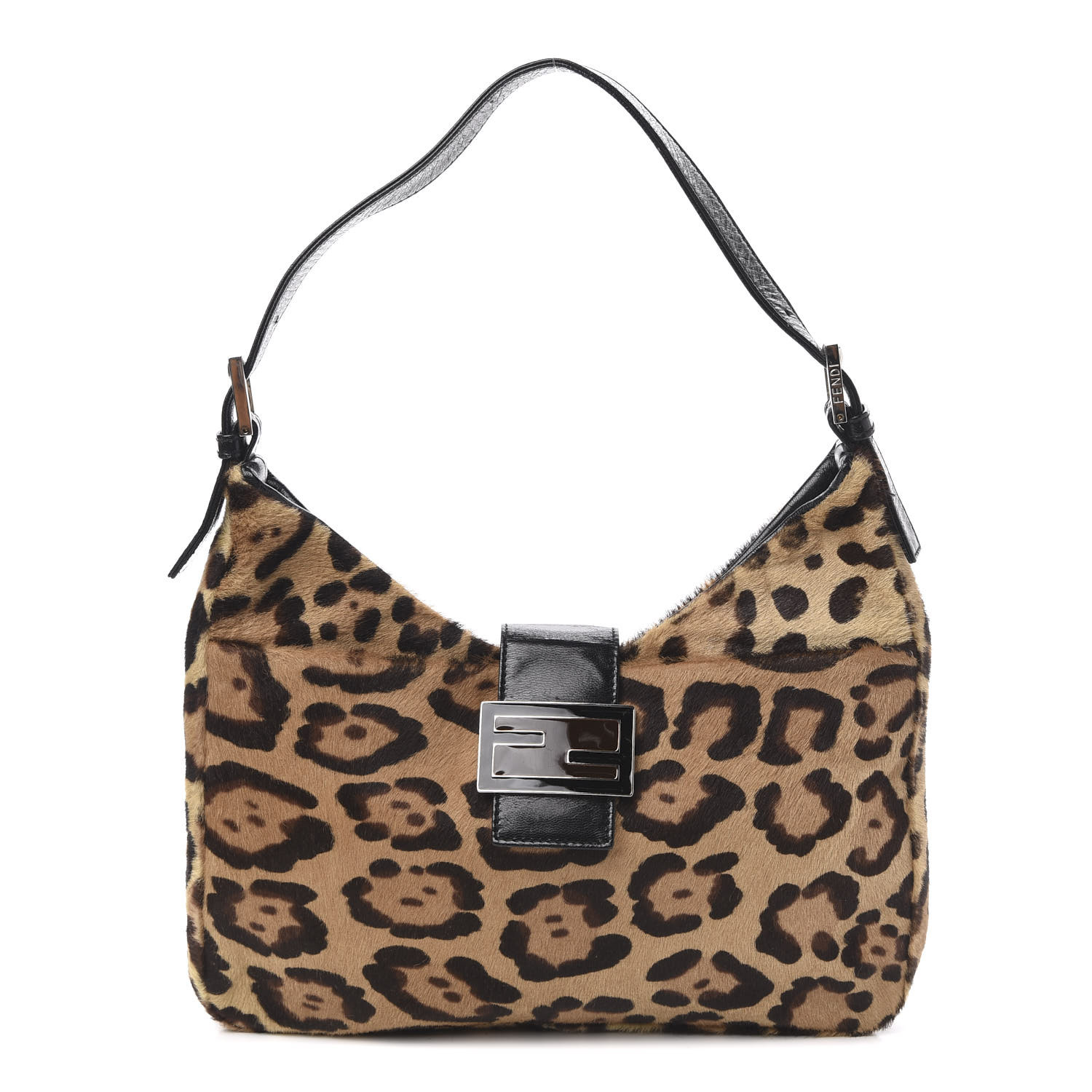 FENDI Calf Hair Leopard Print Shoulder Bag Brown Black 628173 ...
