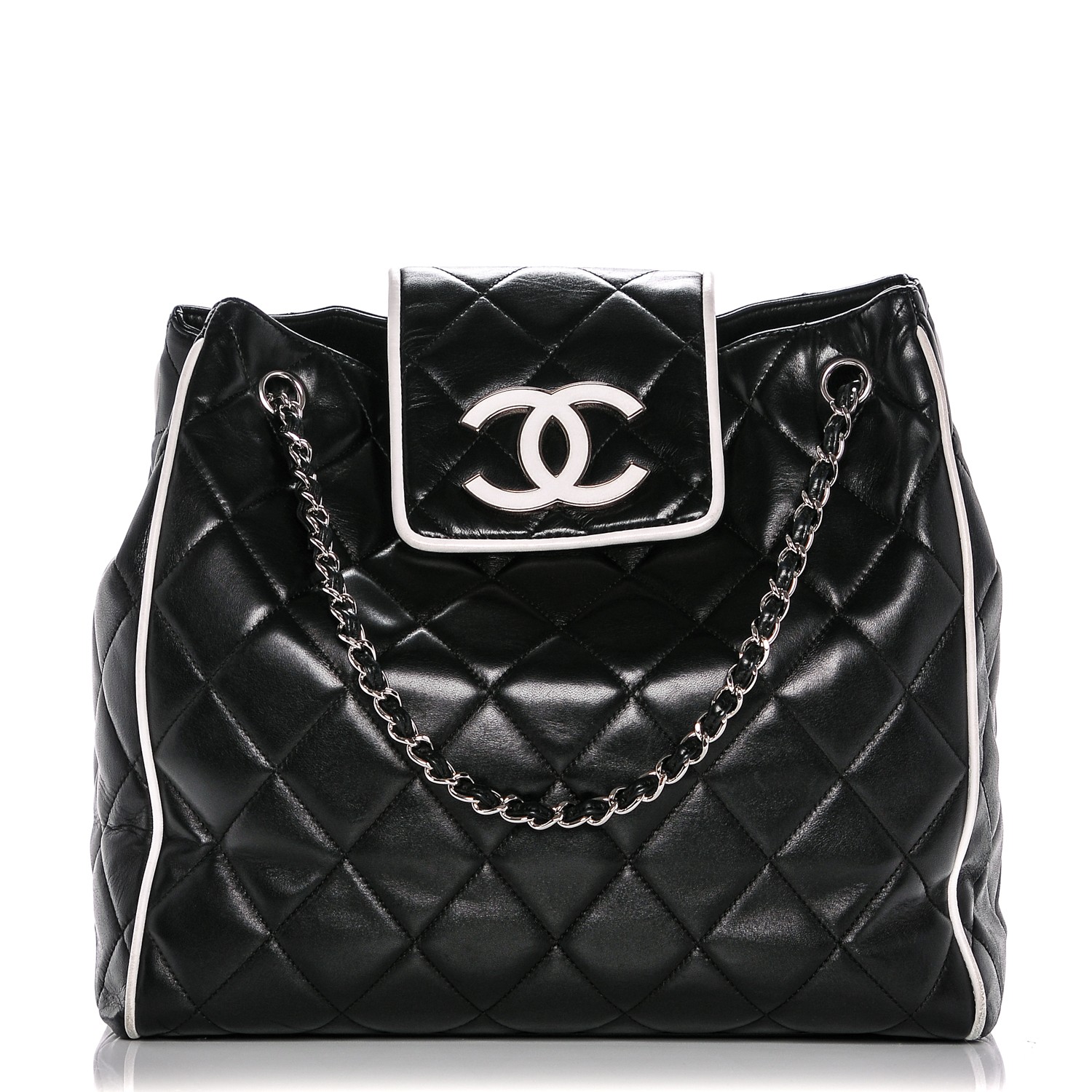 CHANEL Lambskin Quilted CC Shopping Tote Black 181024