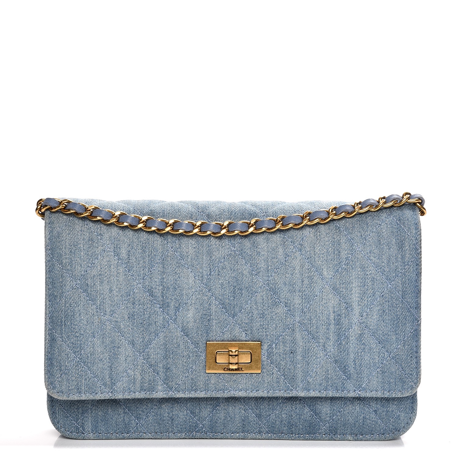 CHANEL Denim Quilted Reissue Wallet On Chain WOC Blue 208651
