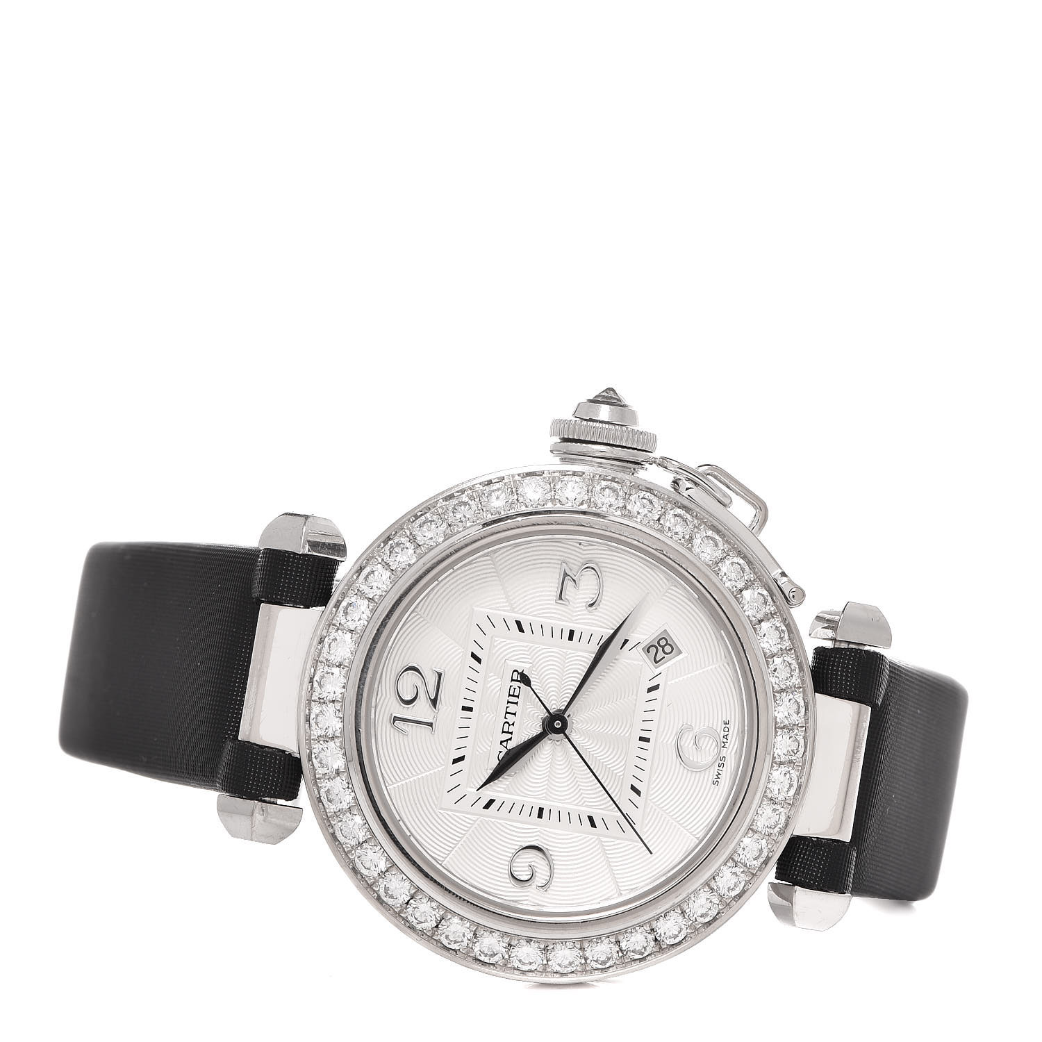 CARTIER 18K White Gold Diamond Satin 32mm Pasha de Cartier Automatic