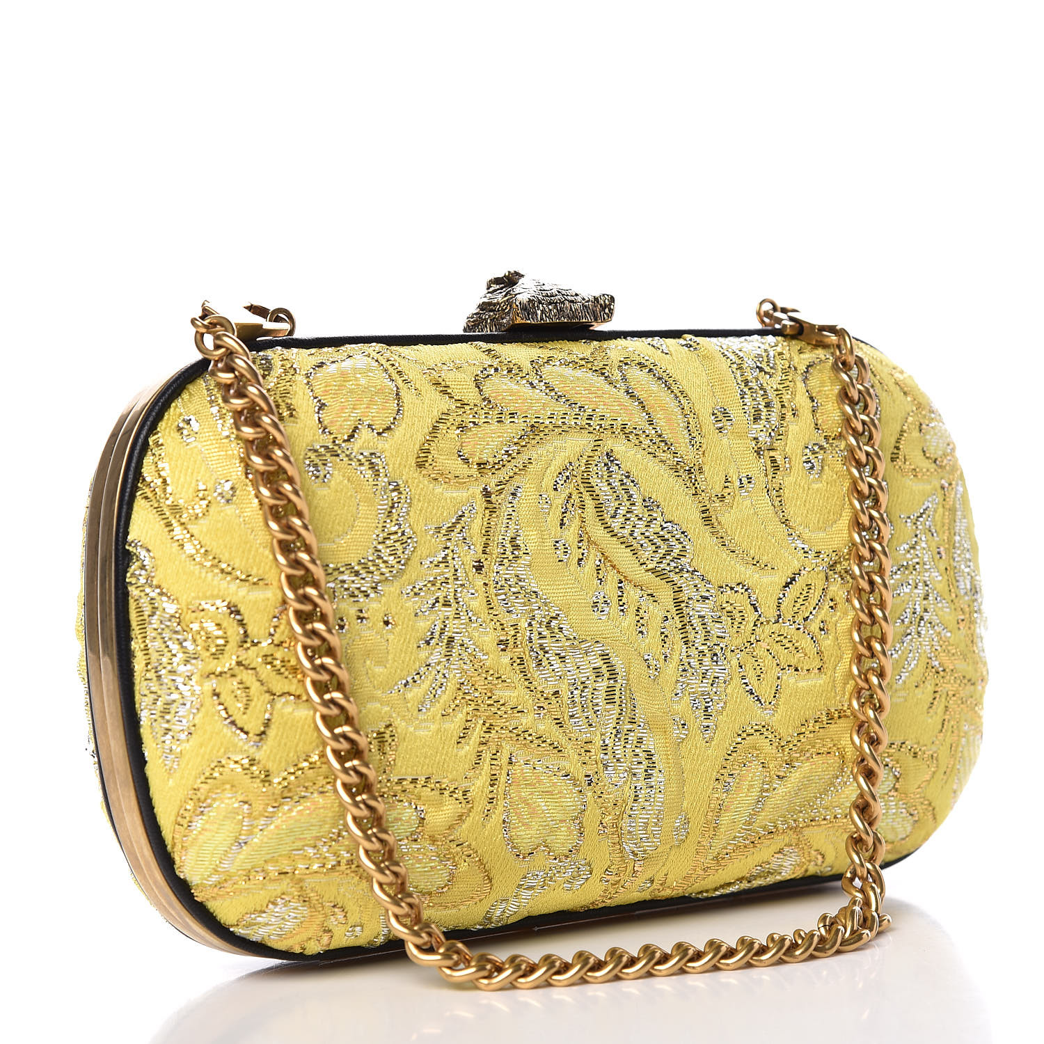 GUCCI Brocade Floral Broadway Clutch Yellow 435930