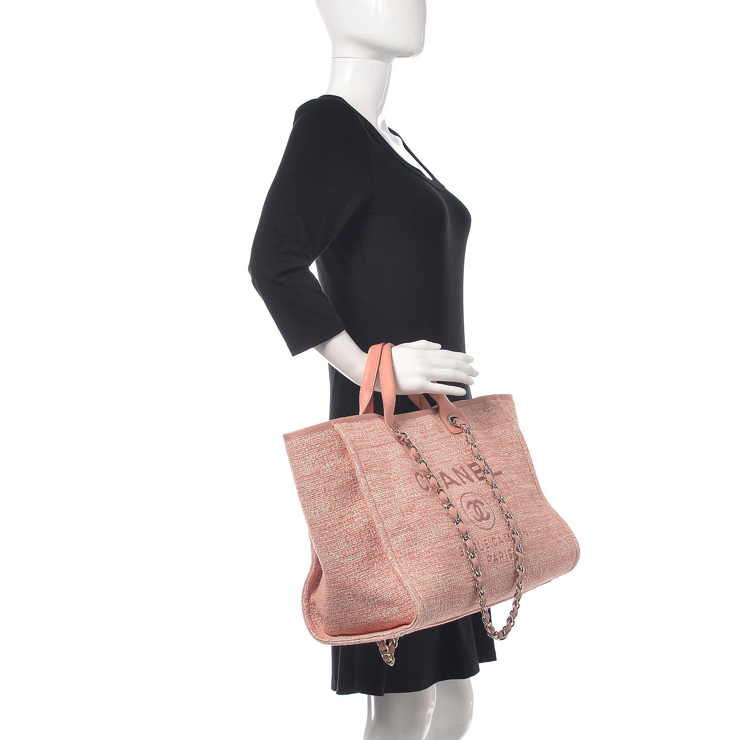chanel straw lurex large deauville tote pink