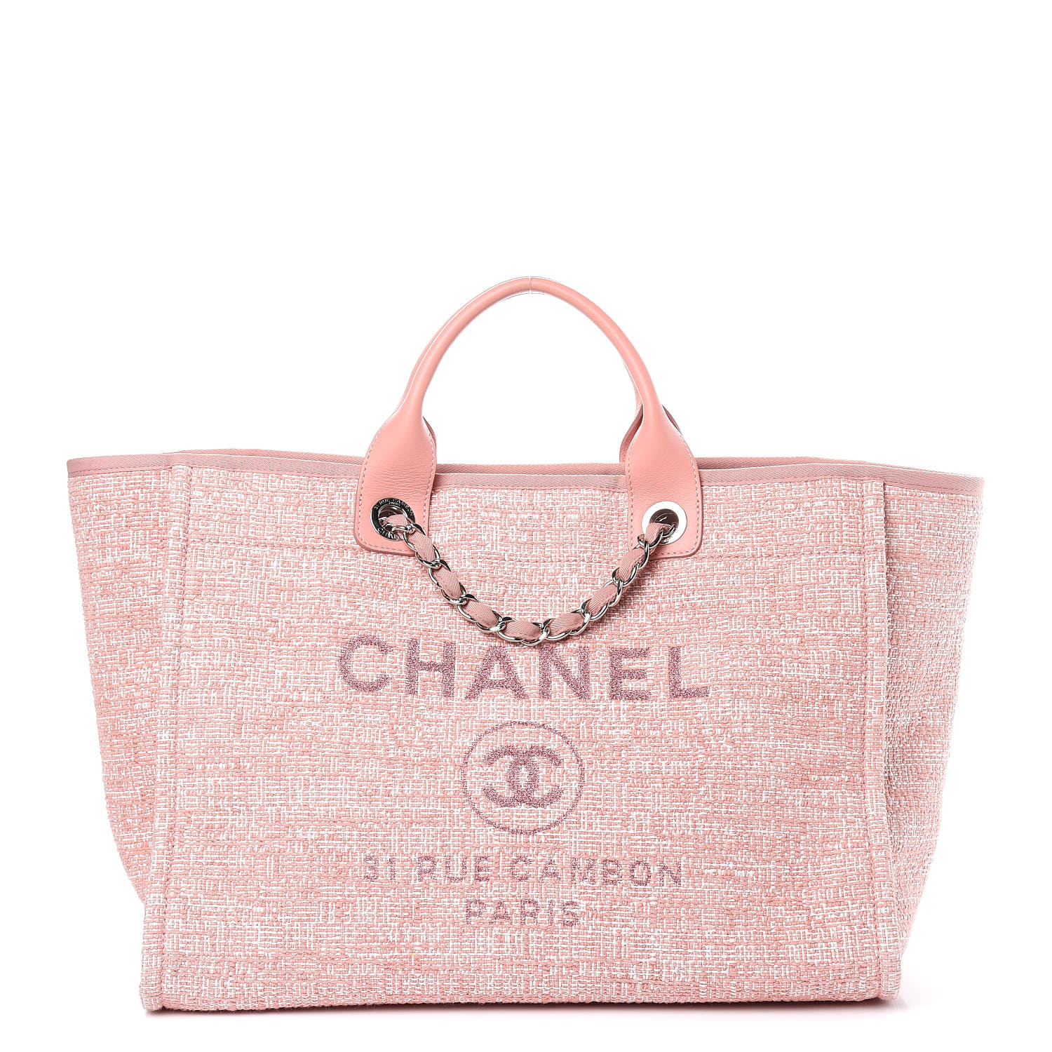 chanel straw lurex large deauville tote pink