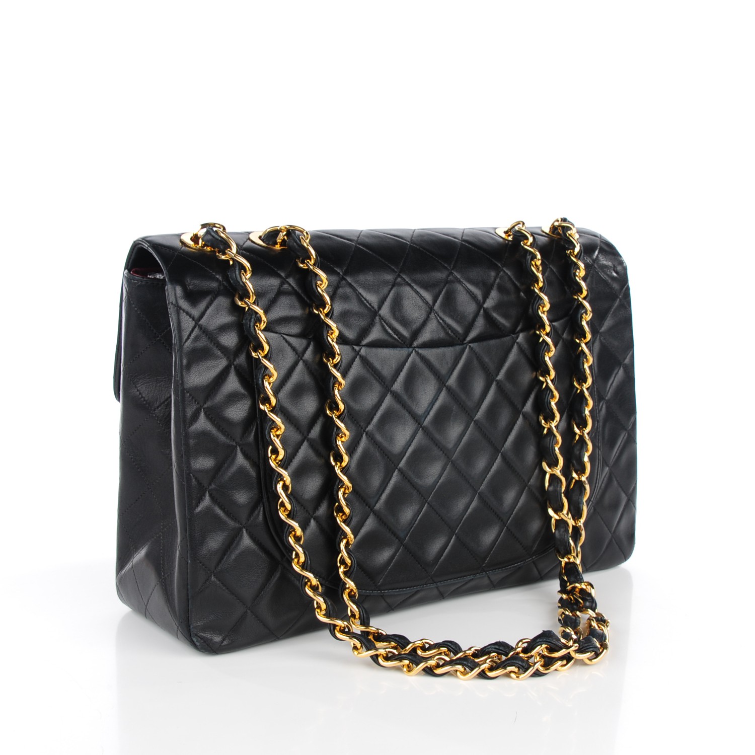 CHANEL Lambskin Quilted XL Jumbo Single Flap Black 128730