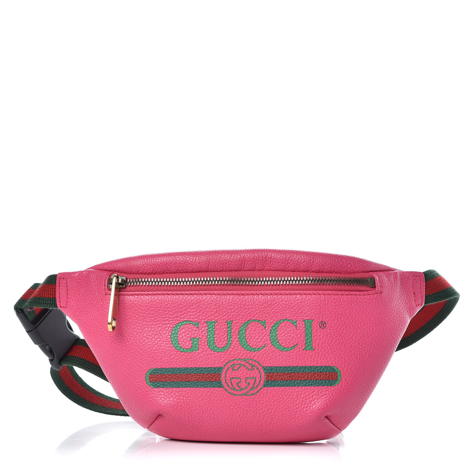 GUCCI Grained Calfskin Small Gucci Print Belt Bag Pink 370015