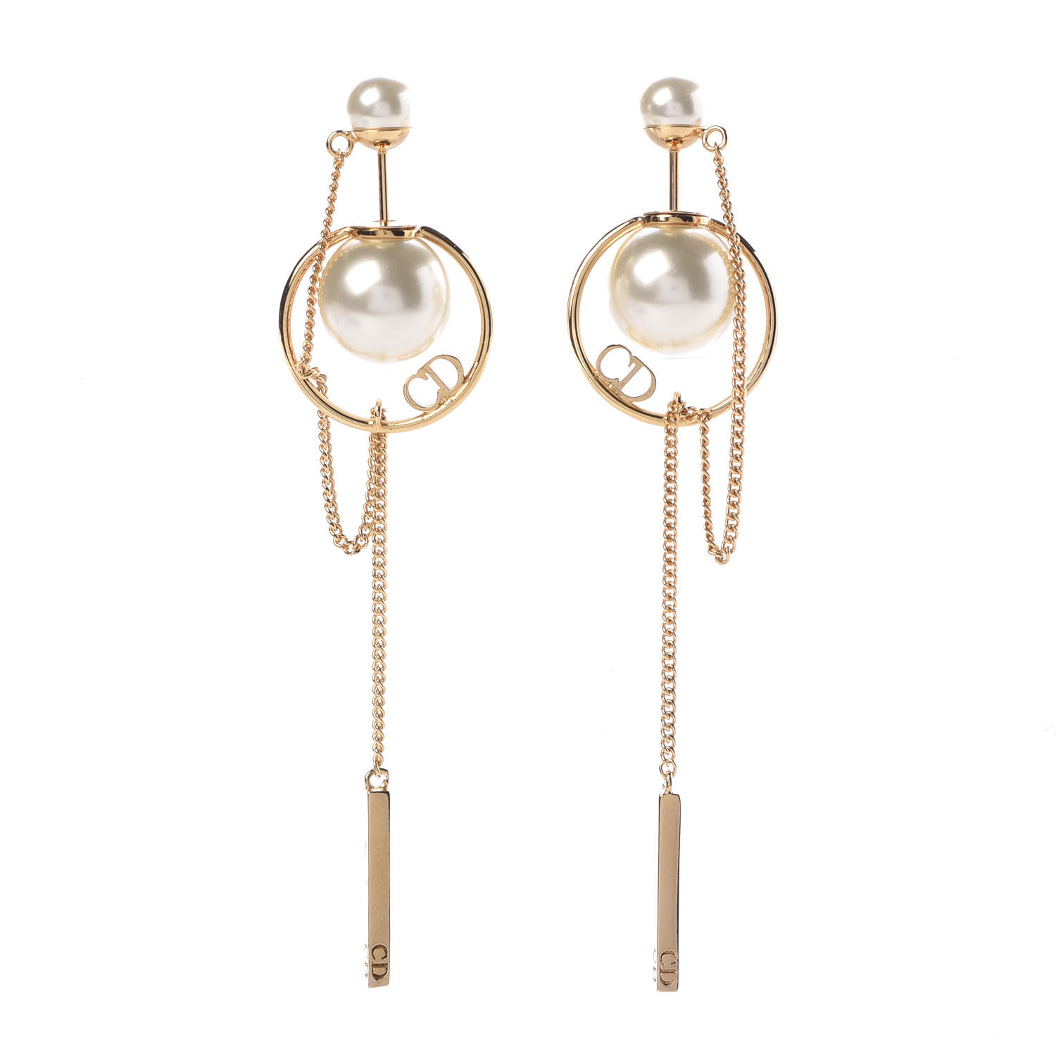 CHRISTIAN DIOR Pearl Tribales Dangle Chain Earrings Gold 368080 ...