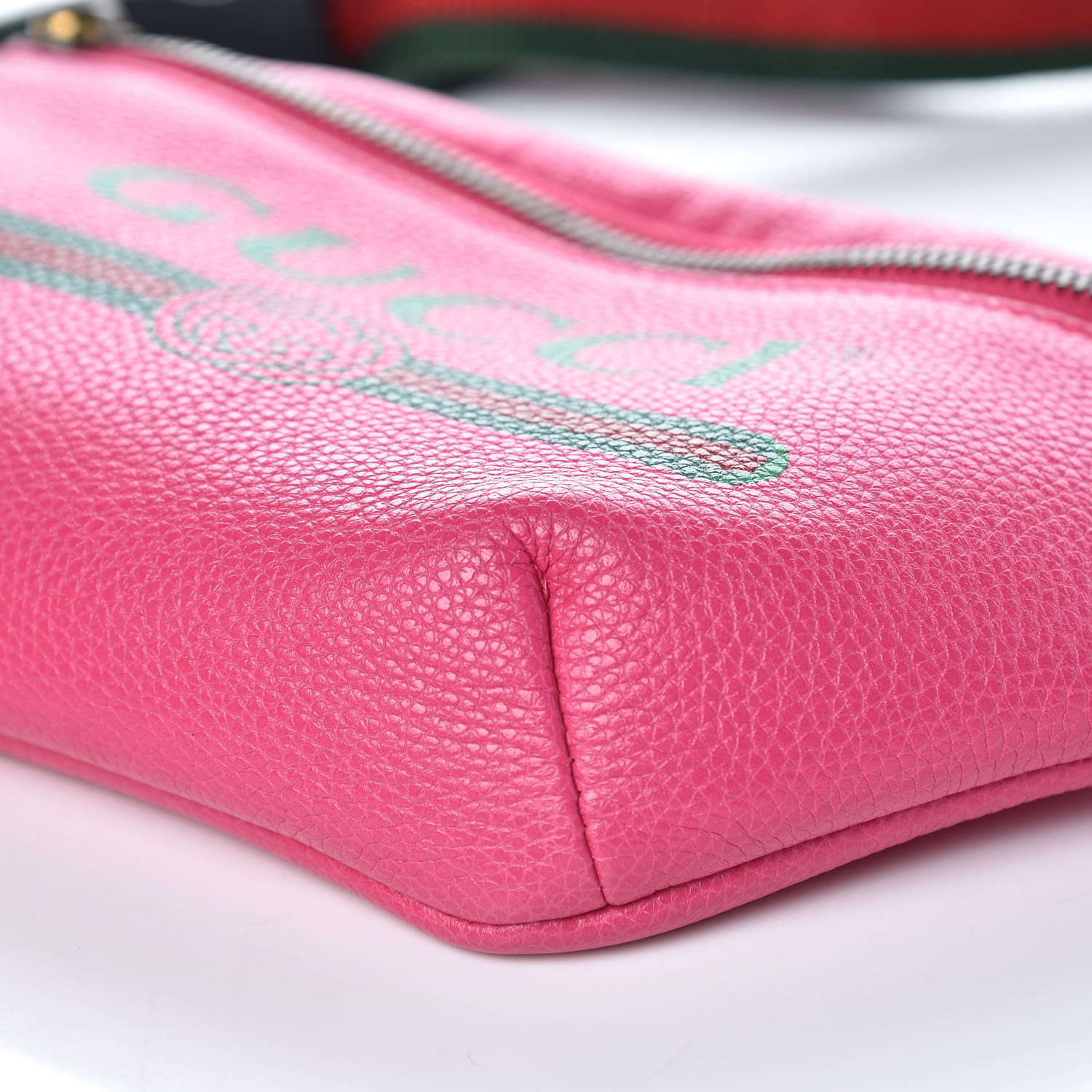 GUCCI Grained Calfskin Small Gucci Print Belt Bag Pink 370015