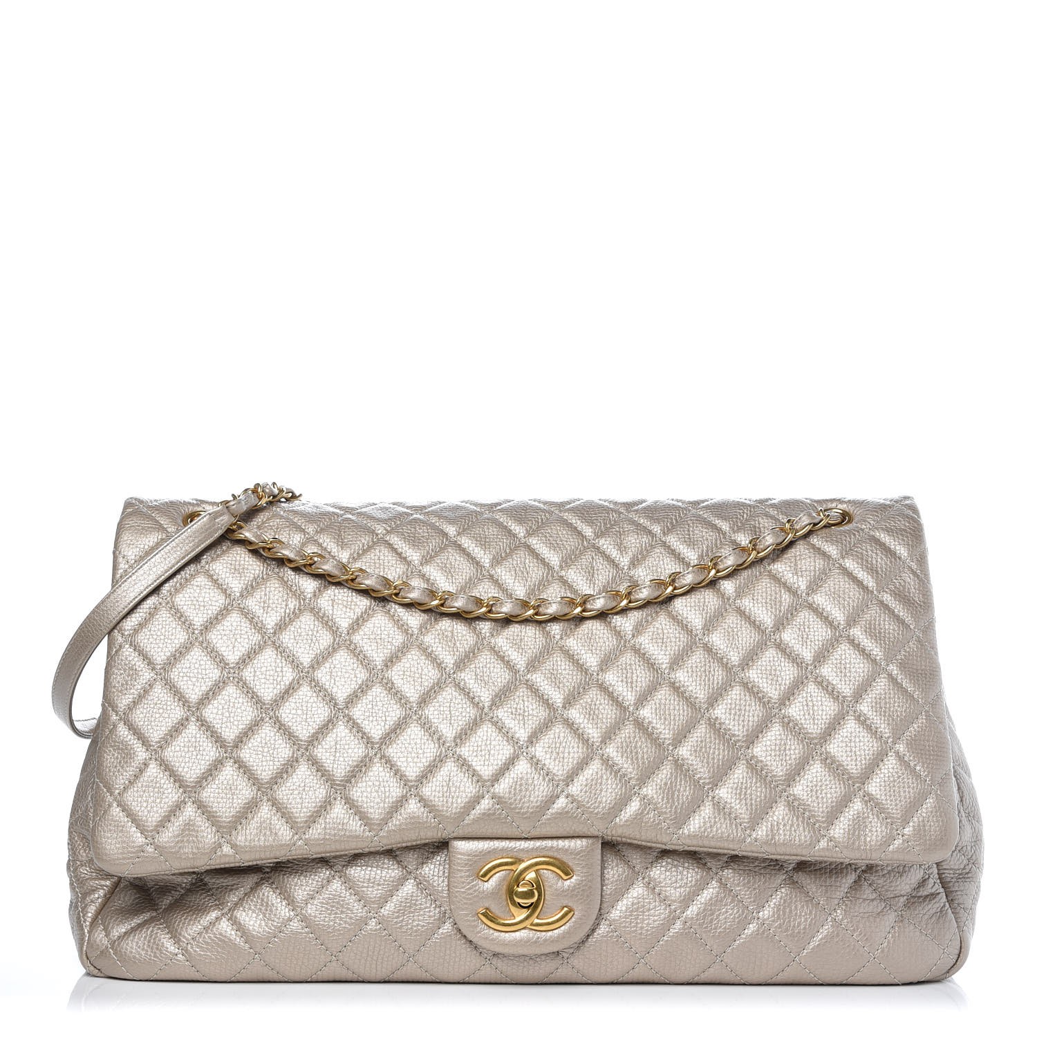 CHANEL Metallic Calfskin Quilted XXL Travel Flap Bag Gold 312963