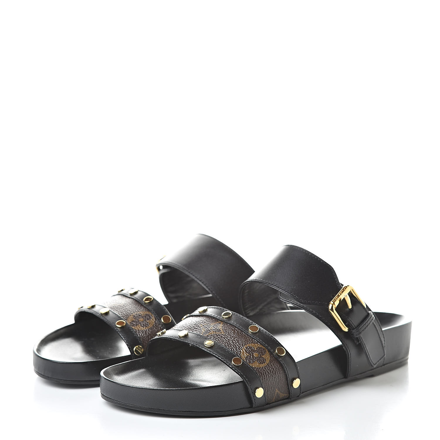 LOUIS VUITTON Monogram Bom Dia Mule Sandals 38.5 Black 516185