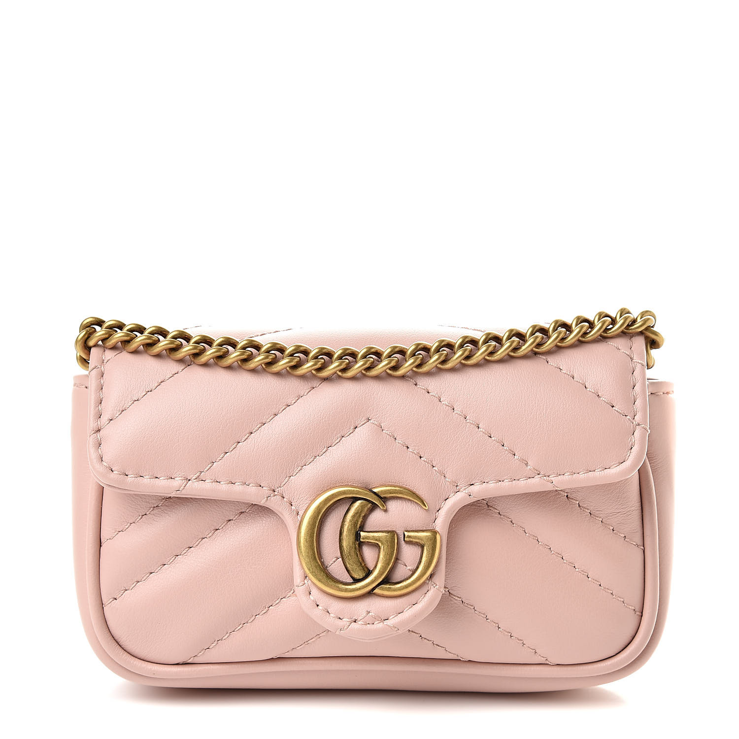 GUCCI Calfskin Matelasse GG Marmont 2.0 Coin Purse On A Chain Perfect Pink 516326