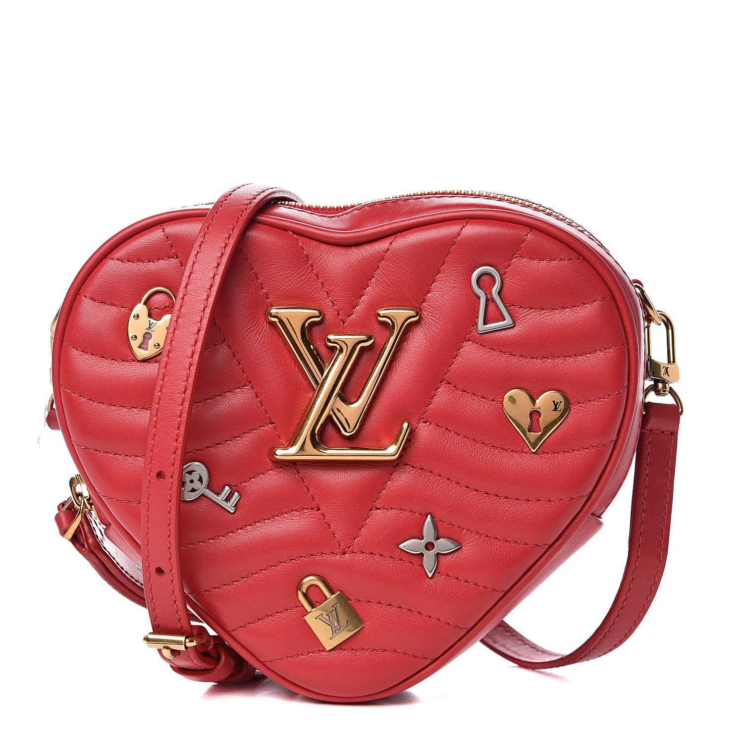 LOUIS VUITTON Calfskin Embellished New Wave Love Lock Heart Bag Ecarlate 504481