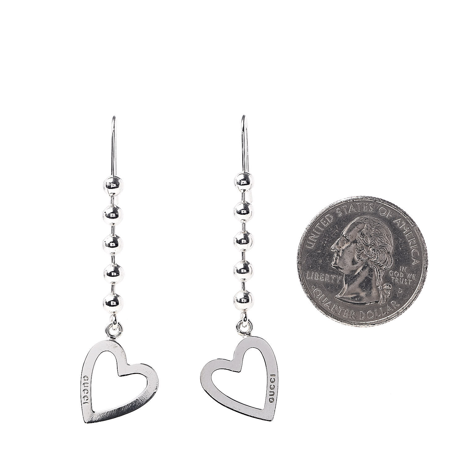 gucci silver heart drop earrings