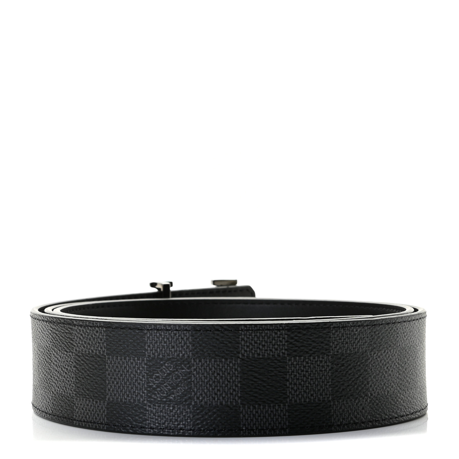 Louis Vuitton LV Initiales Silver Buckle Reversible Belt Damier Graphite  40mm Black Lining