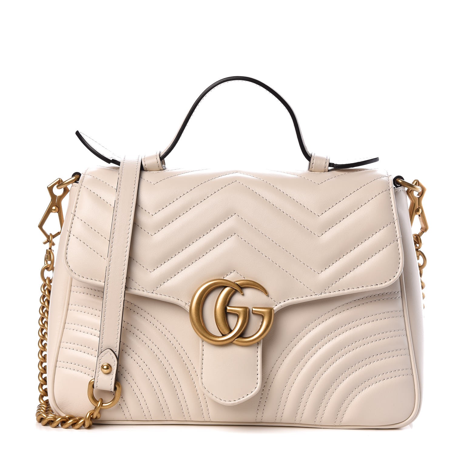 GUCCI Calfskin Matelasse Small GG Marmont Top Handle Shoulder Bag White ...