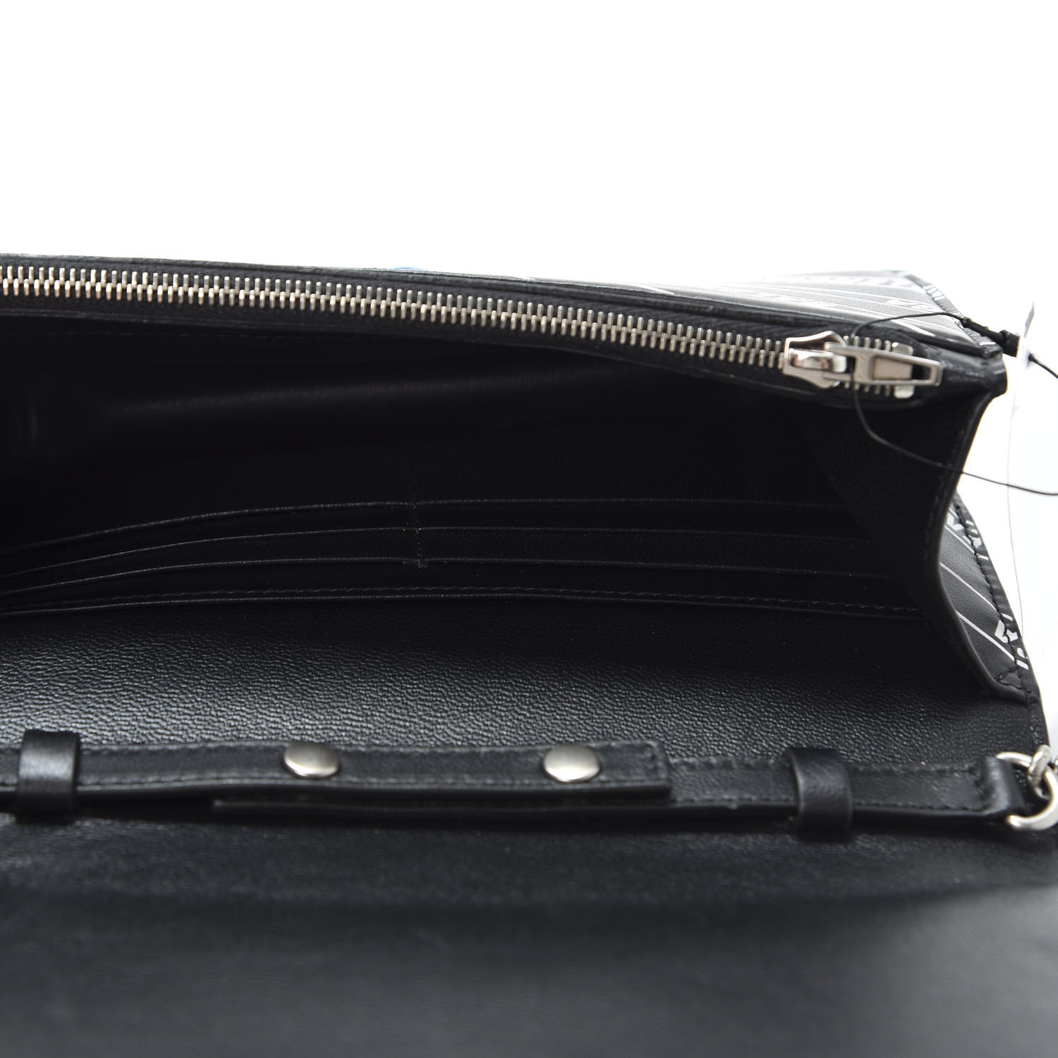 BALENCIAGA Calfskin Allover Diagonal Logo Print Chain Wallet Black ...