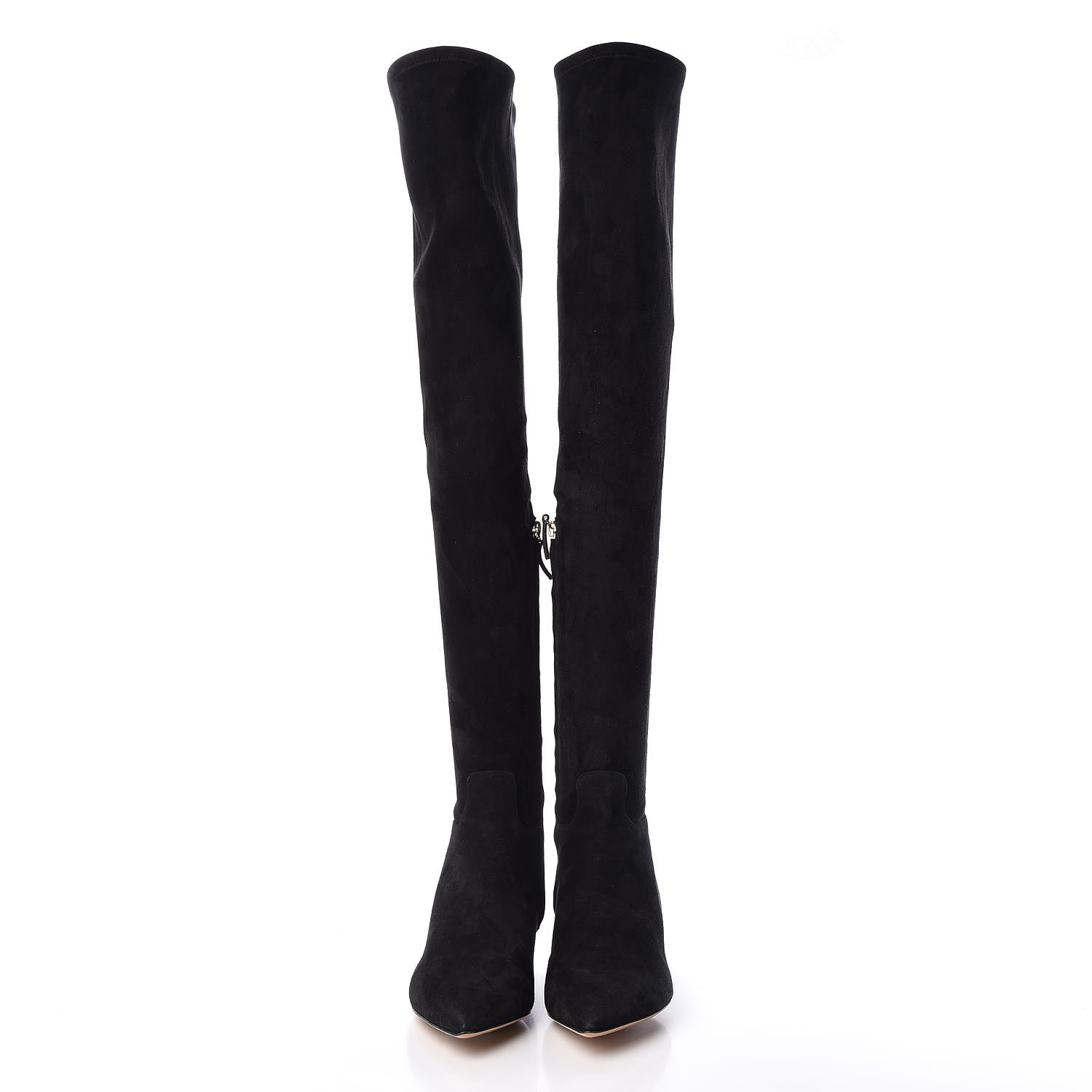 VALENTINO Suede Thigh High Kitten Heel Boots 37.5 Black 433637