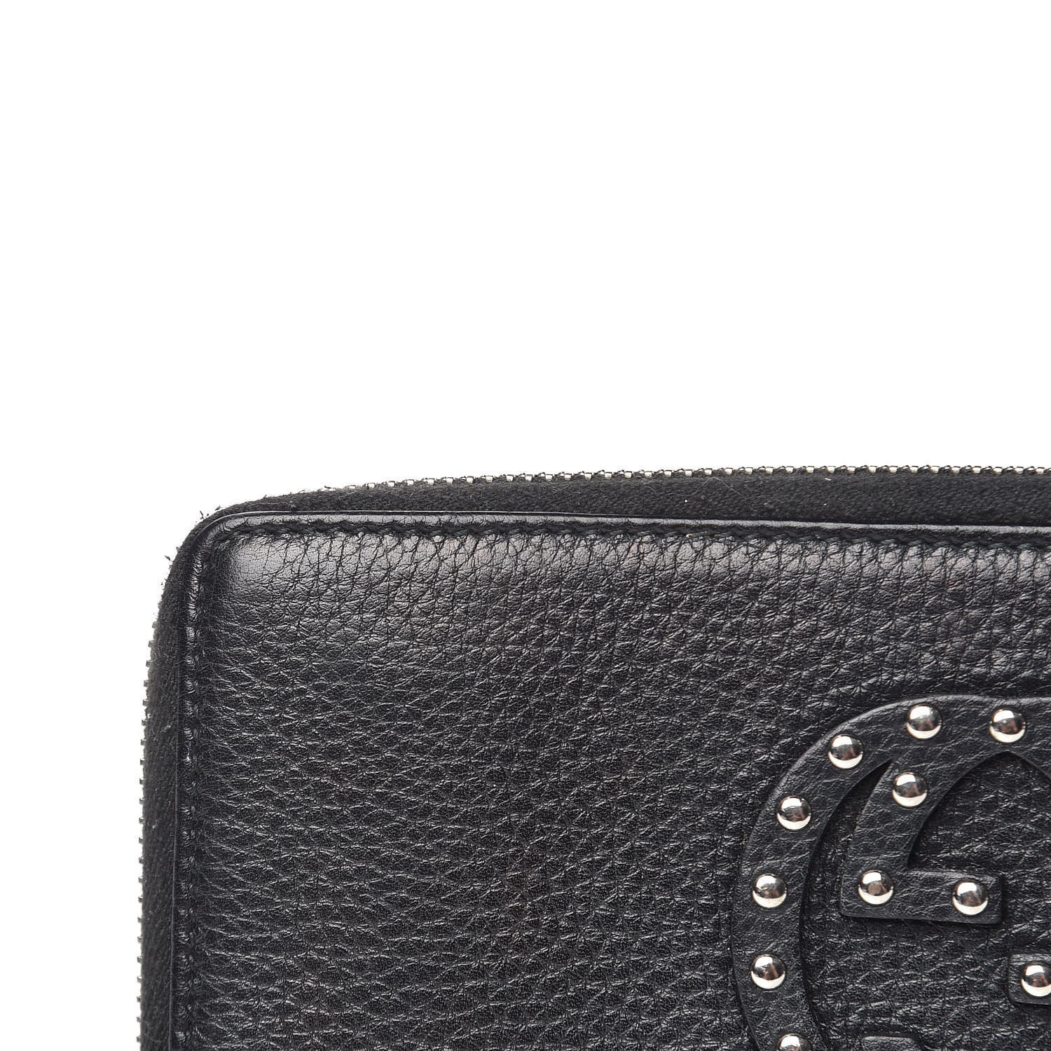 GUCCI Pebbled Calfskin Soho Studded Zip Around Wallet Black 435129