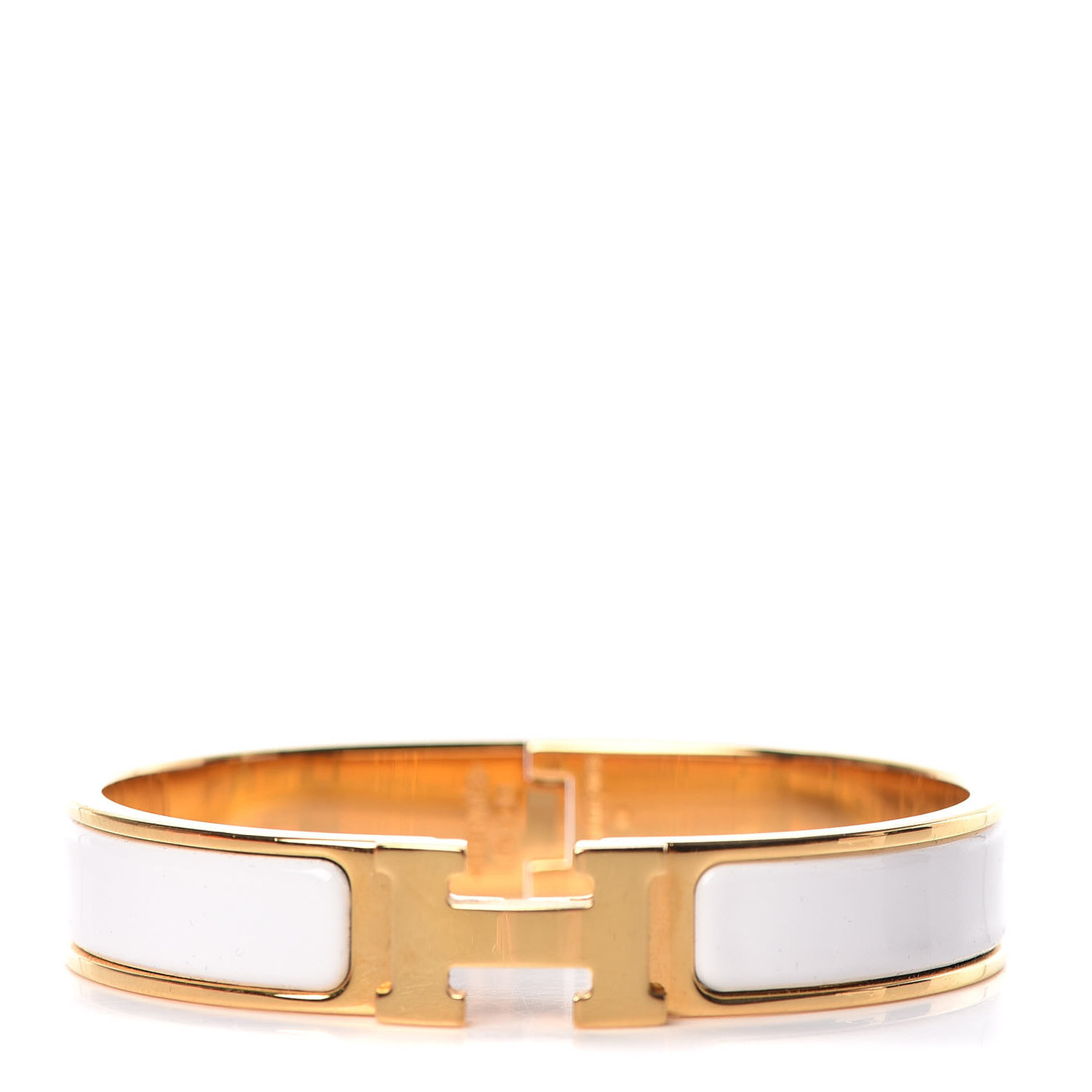 HERMES Enamel Narrow Clic Clac H Bracelet GM White 434580