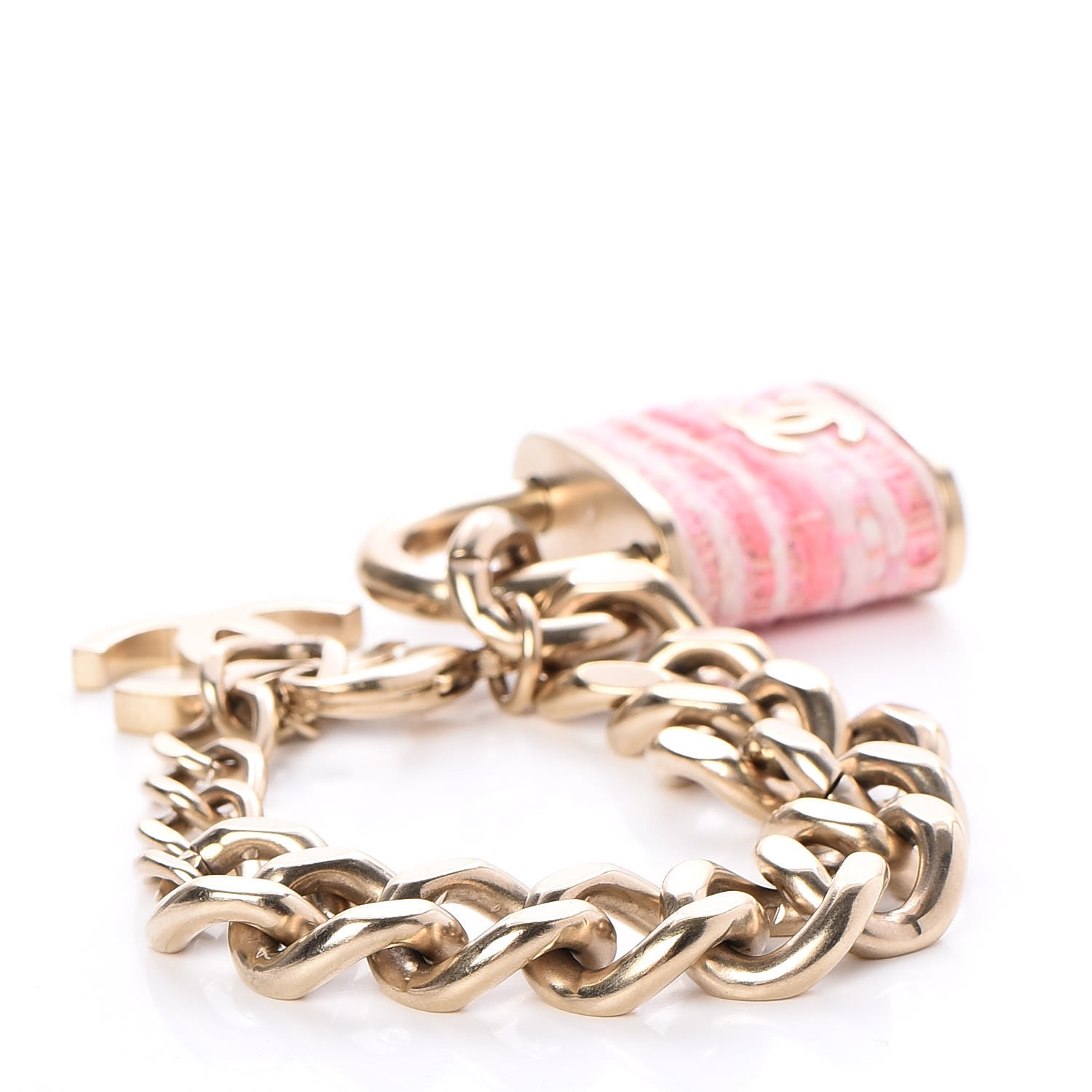 CHANEL Tweed CC Padlock Bracelet Gold Pink 259915