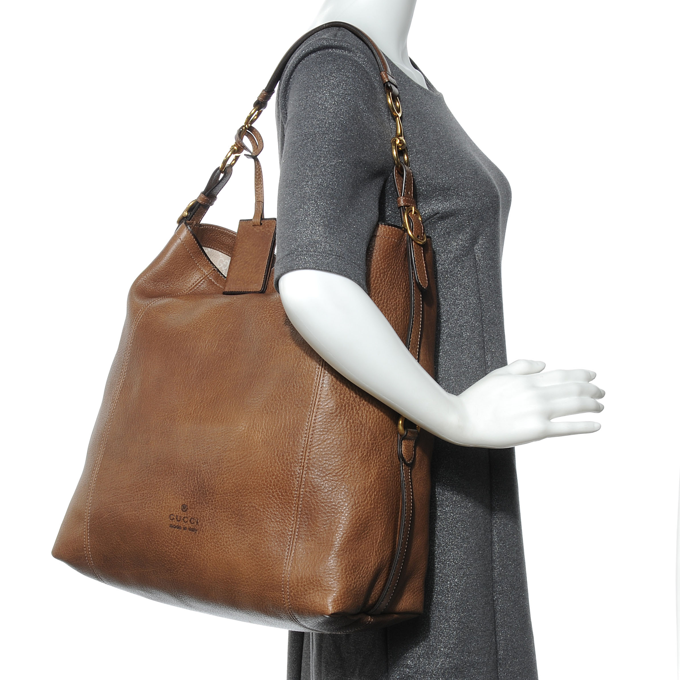 GUCCI Leather Harness Hobo Brown 54734