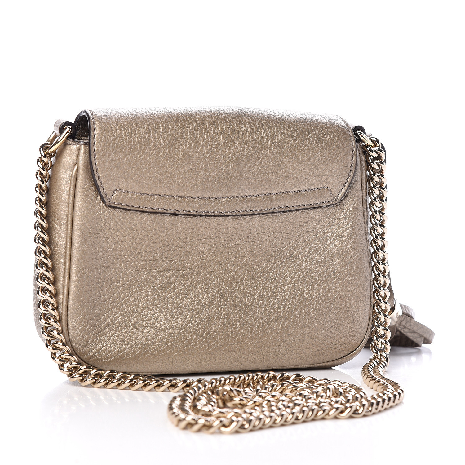 GUCCI Metallic Pebbled Calfskin Small Soho Chain Shoulder Bag Golden Beige 437533